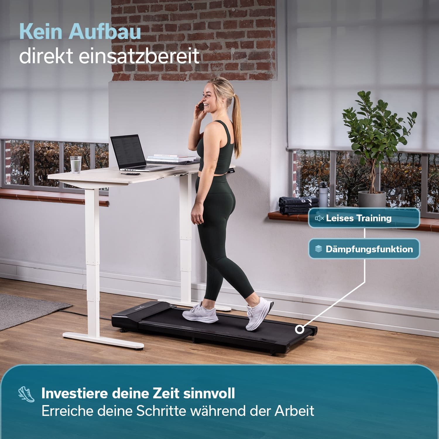 Skandika Laufband für Zuhause, Walking Pad Nordik K6, 6 km/h, Kinomap (Bluetooth, Integrierte Transportrollen, Max. Benutzergewicht 120 kg), LED-Display, Fernbedienung, Fitnessgerät für Ausdauertraining, Büro