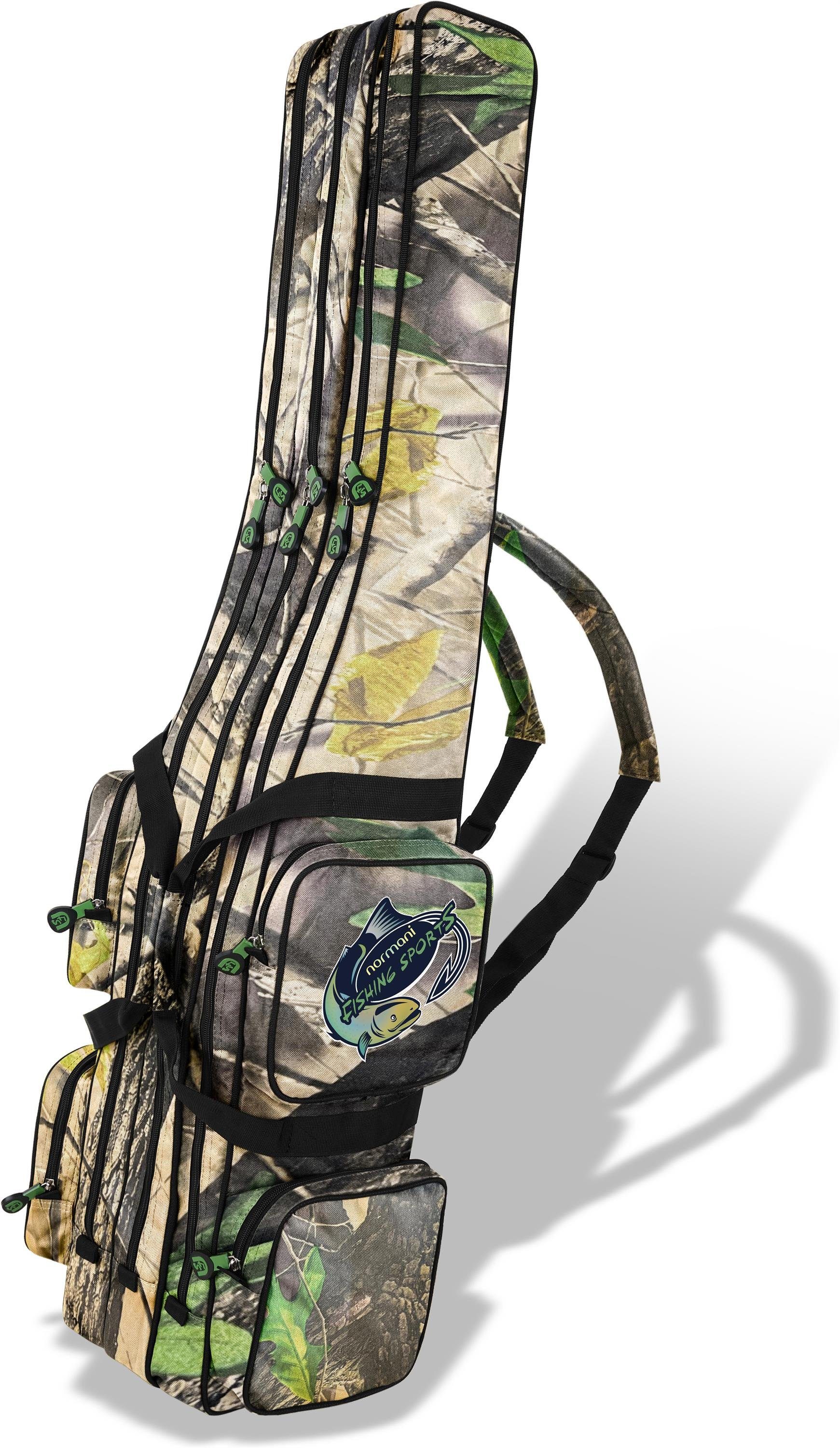 bis Green-Camo 2,10 RodBox Triple, Rutentasche m Rutenfutteral Rutenrucksack m 3 Angelrutentasche 1,25 Anglertasche mit Rutenfächern normani