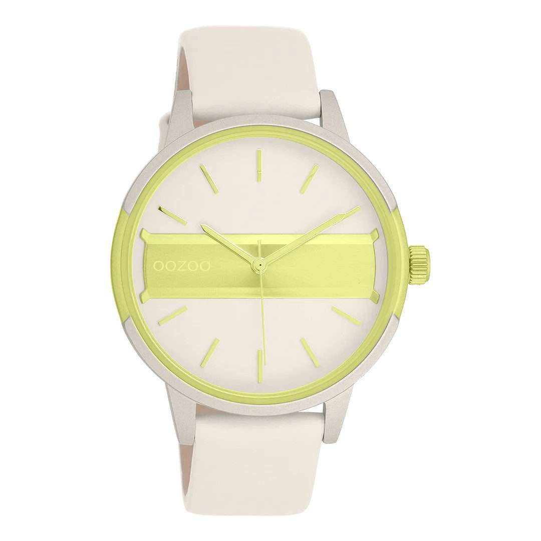 OOZOO Quarzuhr Damenuhr C11366 Armbanduhr Beige Lederband 42 mm