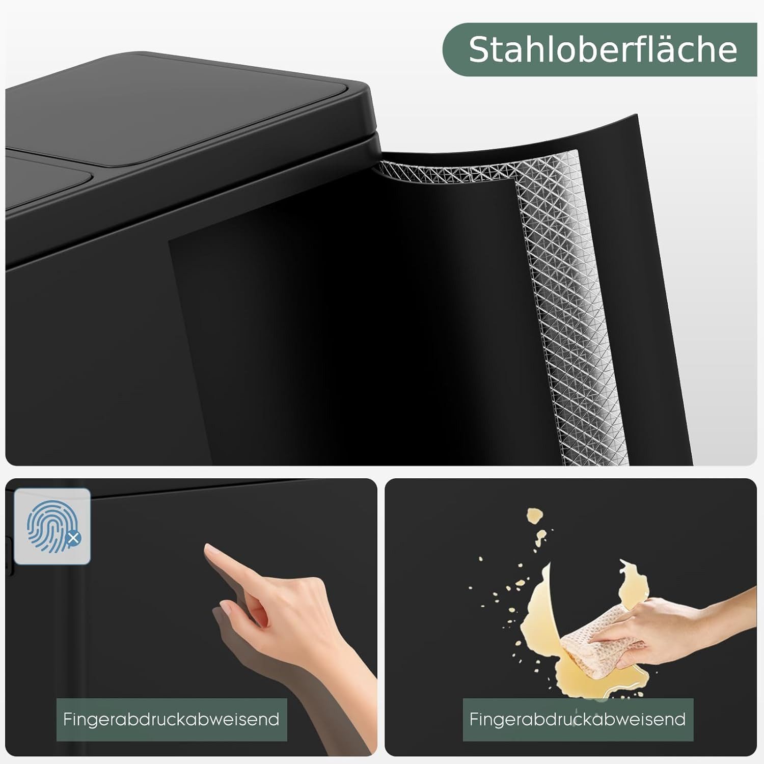 TLGREEN Mülltrennsystem 3×15L aus Stahl,Mülleimer 3 Fächer mit Soft-Close-Deckeln,Abfalleimer mit Herausnehmbare Inneneime – Bild 4 von 5