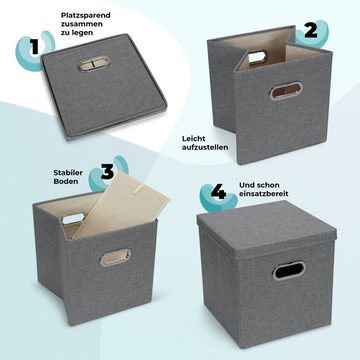 MOOcom! Aufbewahrungsbox Stoff (Set, 2 St., 2 Boxen mit Deckel), verstärkte Wände (2mm), geeignet für fast alle Regalsysteme