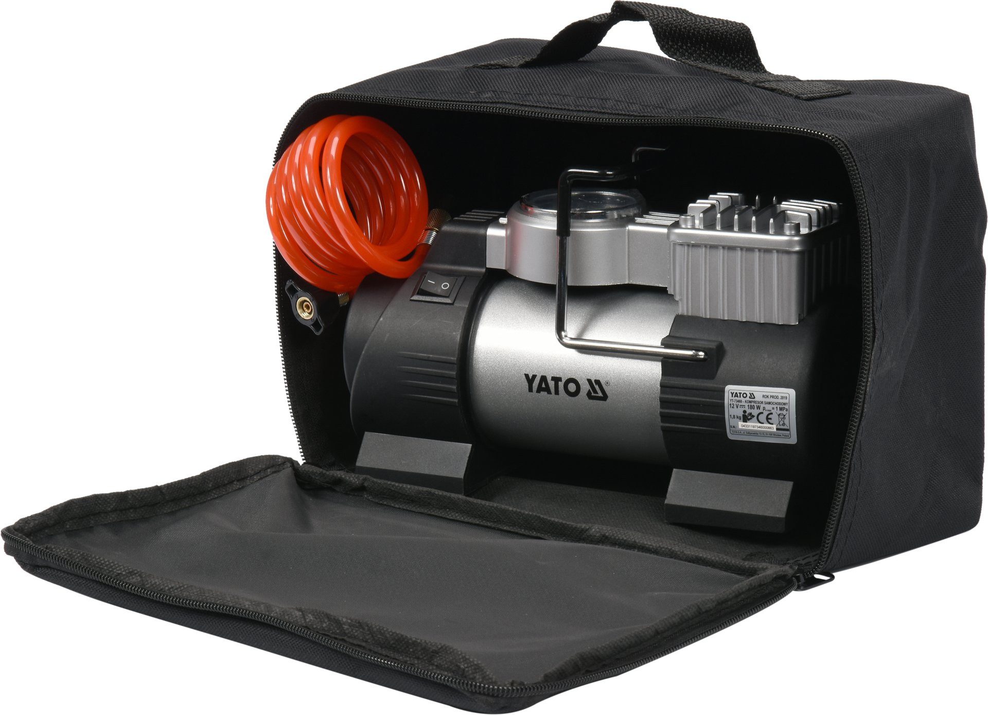Yato Kompressor Compressore per auto 12V, 180W, 40 L/min, 10 bar, 180 W, max. 8 bar, Auto-Kompressor mit LED-Lampe, 180W