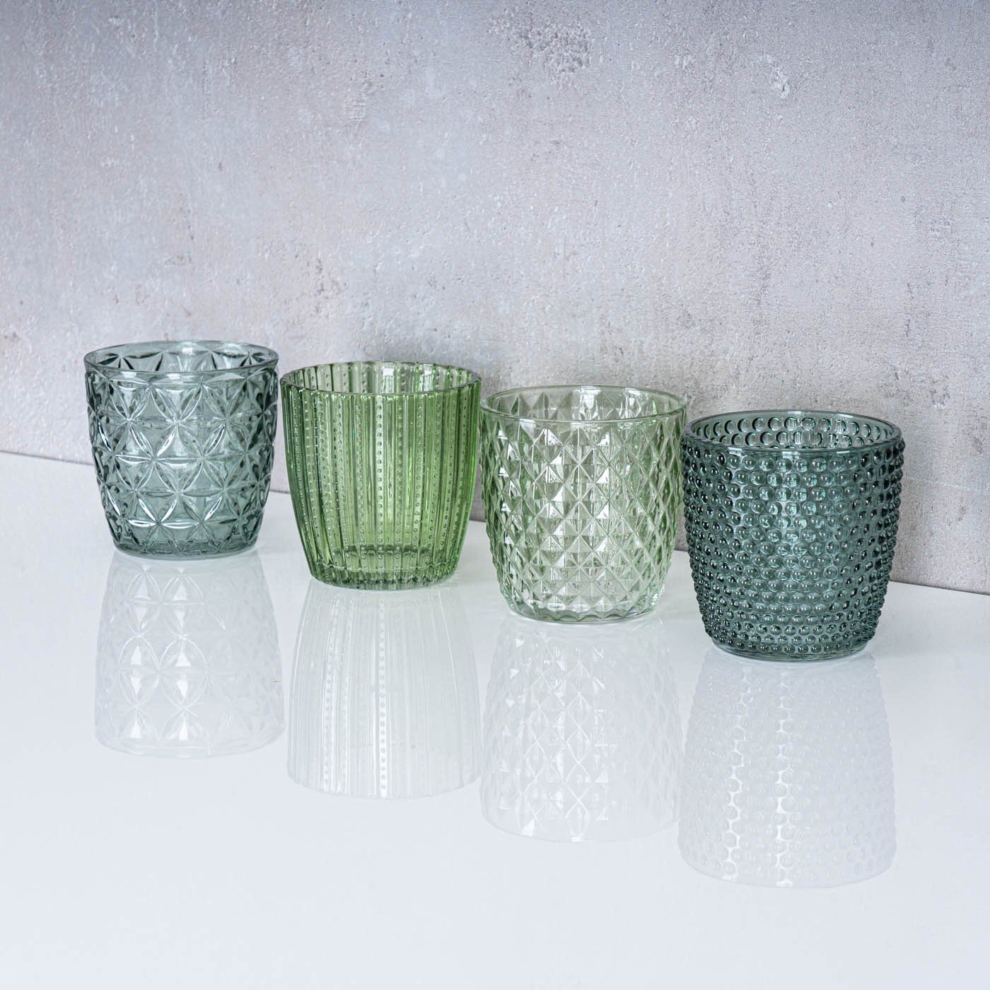 Levandeo® Teelichthalter, 4er Set Glas Windlicht H7,5cm Tischdeko Kerzen Teelichthalter Grün