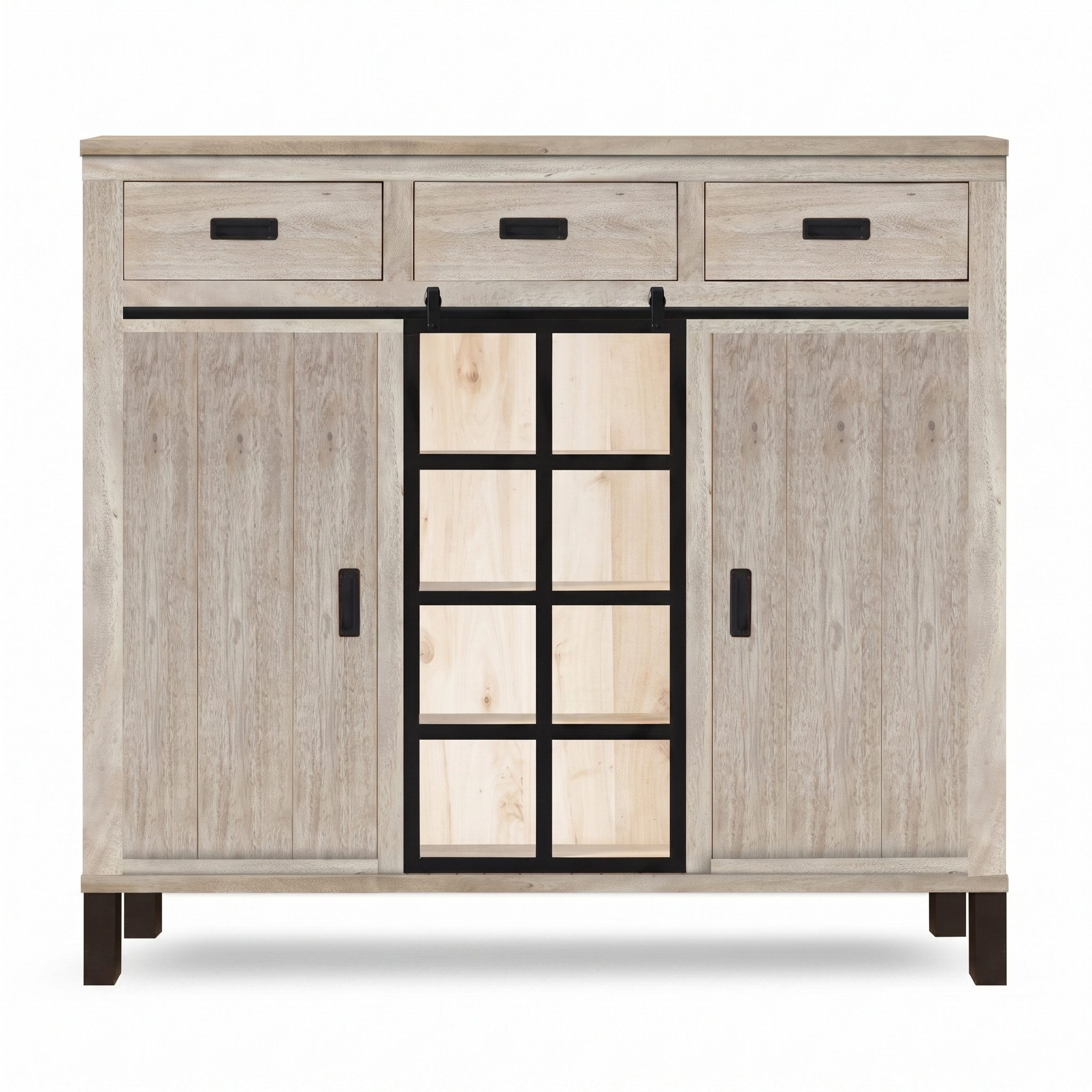 WOLF MÖBEL Sideboard (145 x 42 x 135), KALI Highboard 2 Türen, 1 Schiebetür, 3 Schubl. & Licht