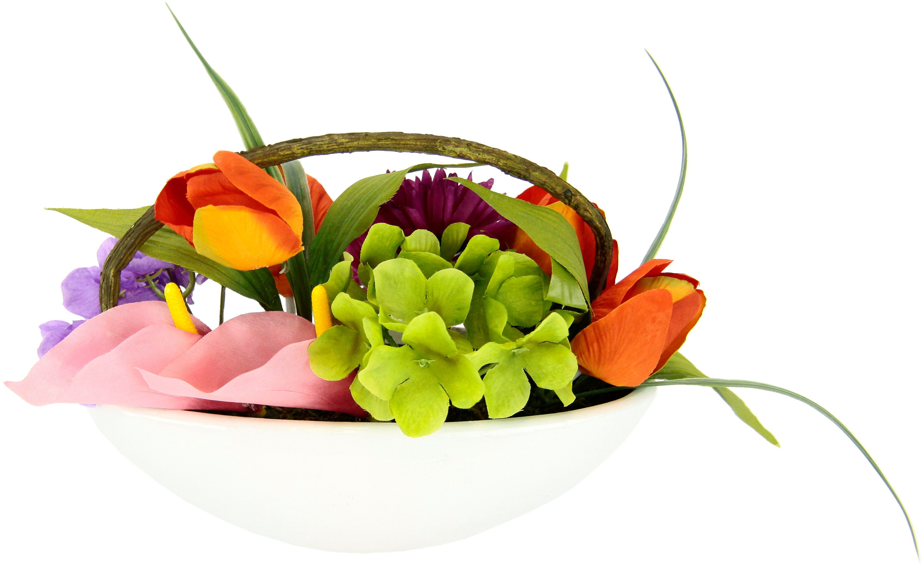 Gestecke Tulpe, Calla, Hortensie, Gerbera, my home, Höhe 16 cm, In Schale,  Kunstblume, Seidenblume