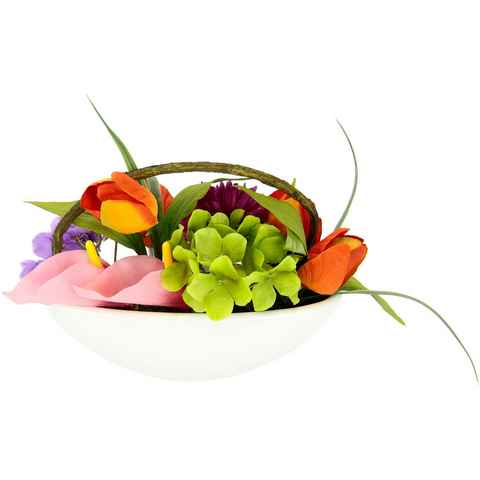 Gestecke Tulpe, Calla, Hortensie, Gerbera, my home, Höhe 16 cm, In Schale, Kunstblume, Seidenblume