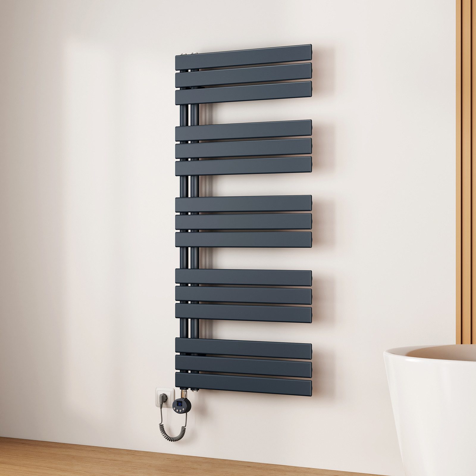 EMKE Elektrischer Badheizkörper Anthrazit mit Thermostat 400W~1000W, Smart günstig online kaufen