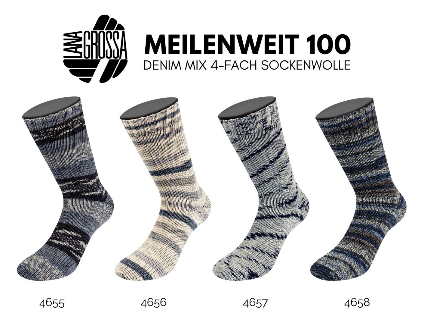 Thumbnail - LANA GROSSA MEILENWEIT 100 g DENIM MIX Häkelwolle, 420 m (zeitlose 4-fach Herren-Sockenwolle), 100 g