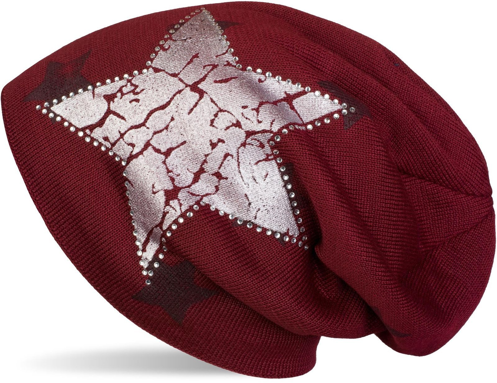 Strickmütze Feinstrick Beanie mit Sternen und Strass