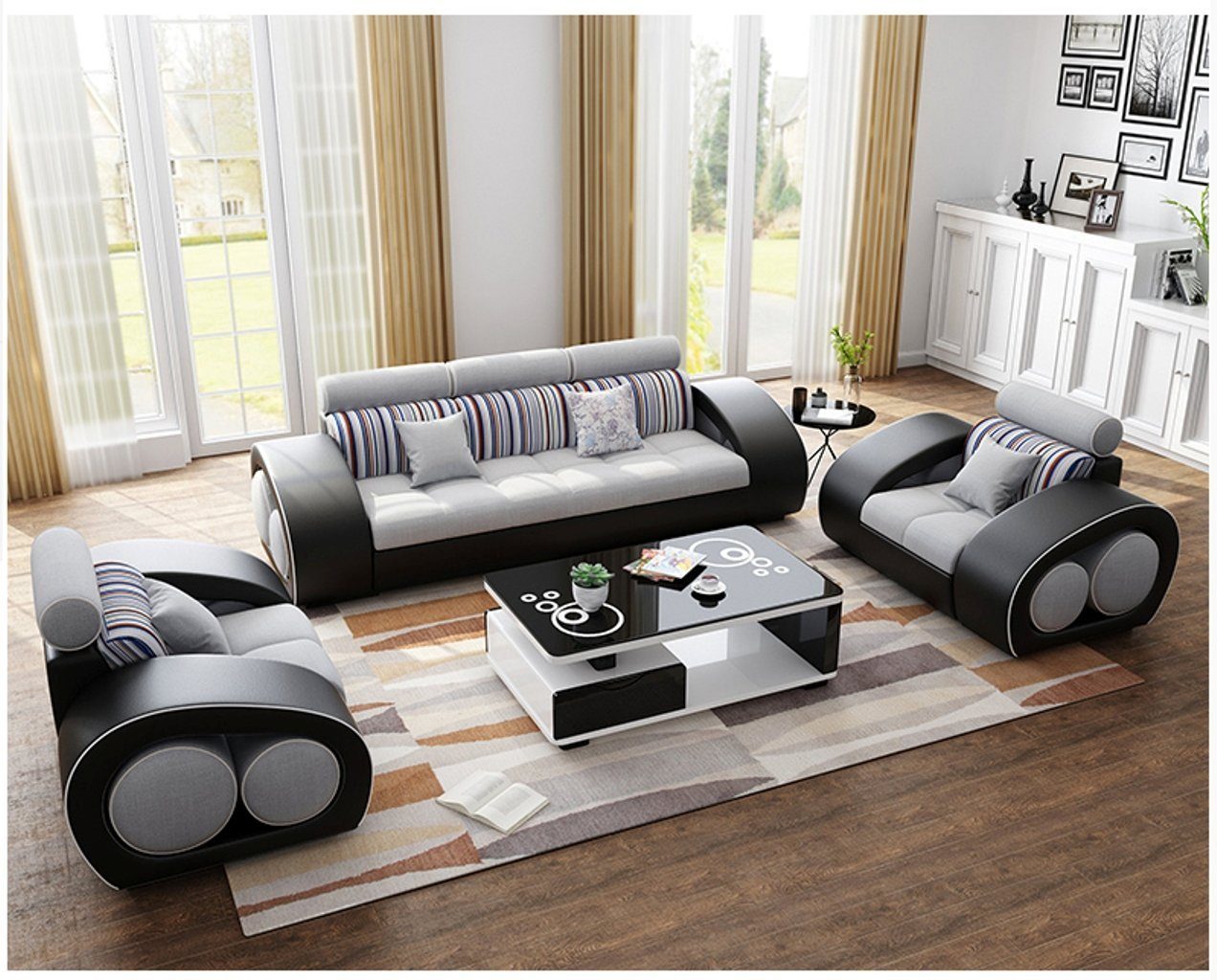JVmoebel Wohnzimmer-Set, Ledersofa Couch Sofagarnitur Leder 311 Sitzer Garnitur Design Modern