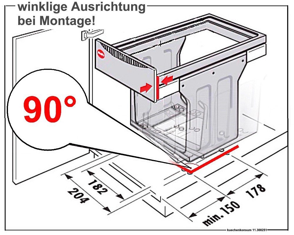 Terzett TZ mit Abfallsammler Kehrset Hailo 3666731 Einbaumülleimer, Liter 10 Swing 3x Hailo