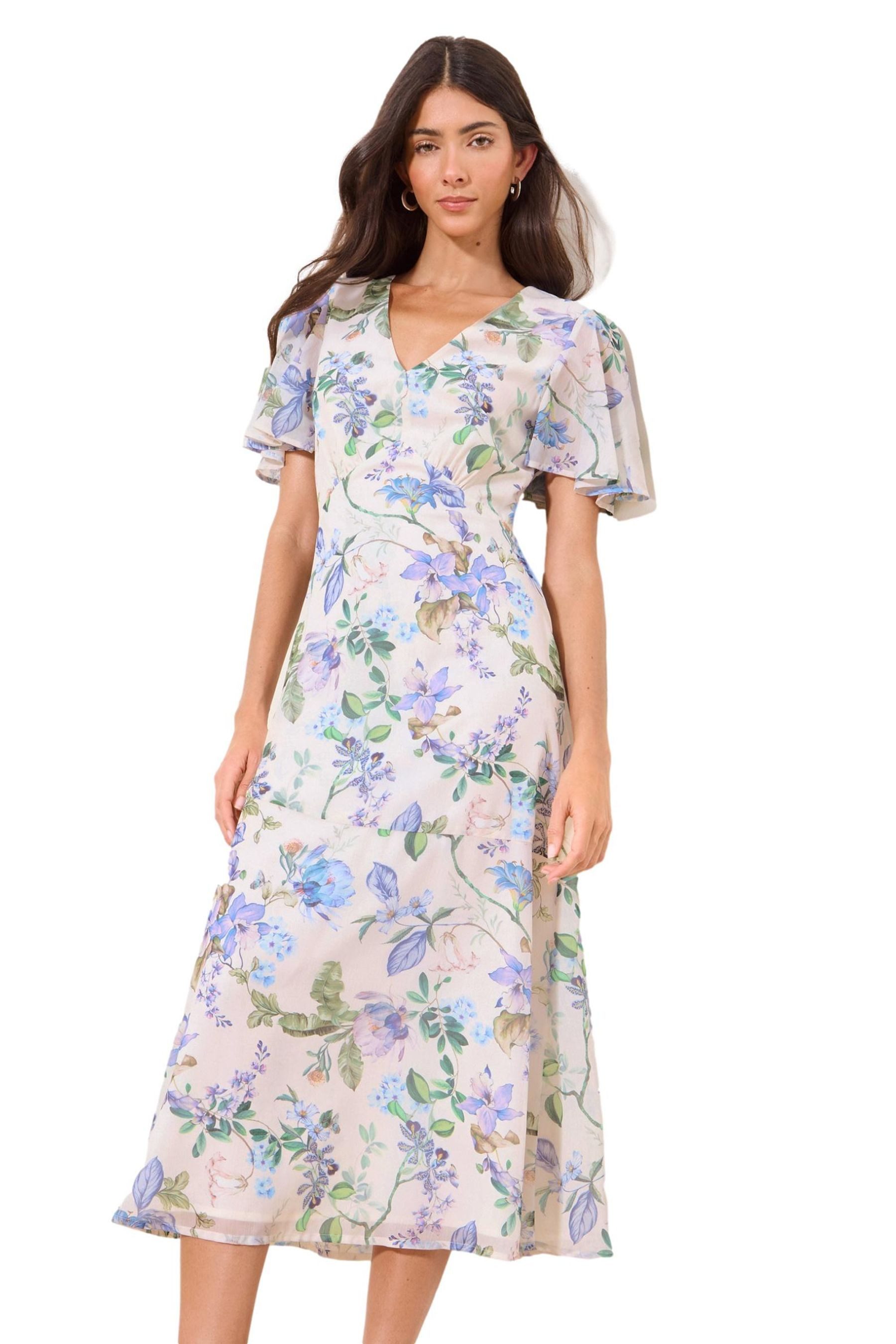 Midikleid Lipsy Midikleid mit Blumen-Print und V-Ausschnitt