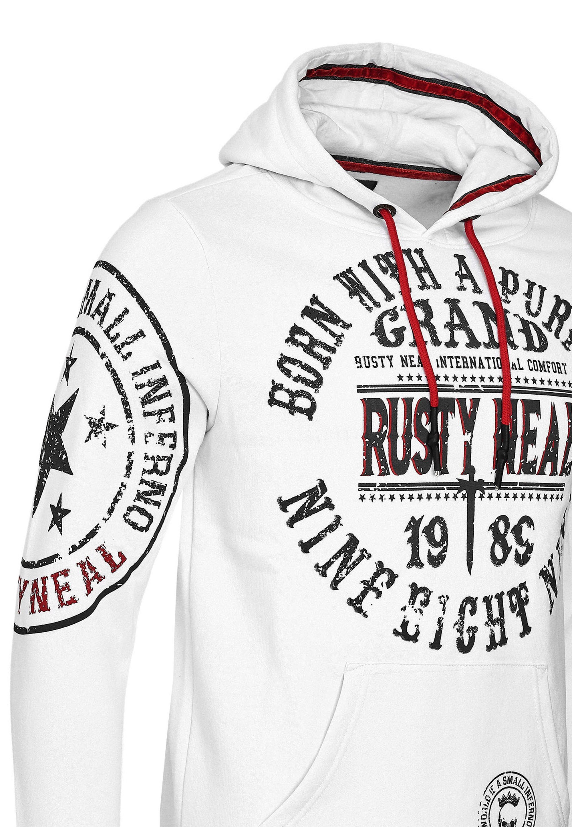 Rusty Neal Kapuzensweatshirt mit weiß-schwarz coolen Markenprints