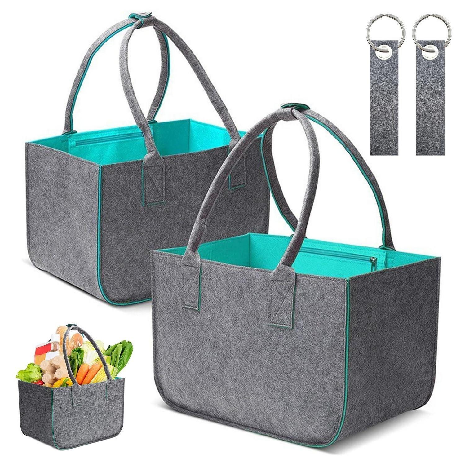 LuxusKollektion Kaminholzkorb Filz Einkaufskorb 40x27x27cm Dunkelgrau/Grün