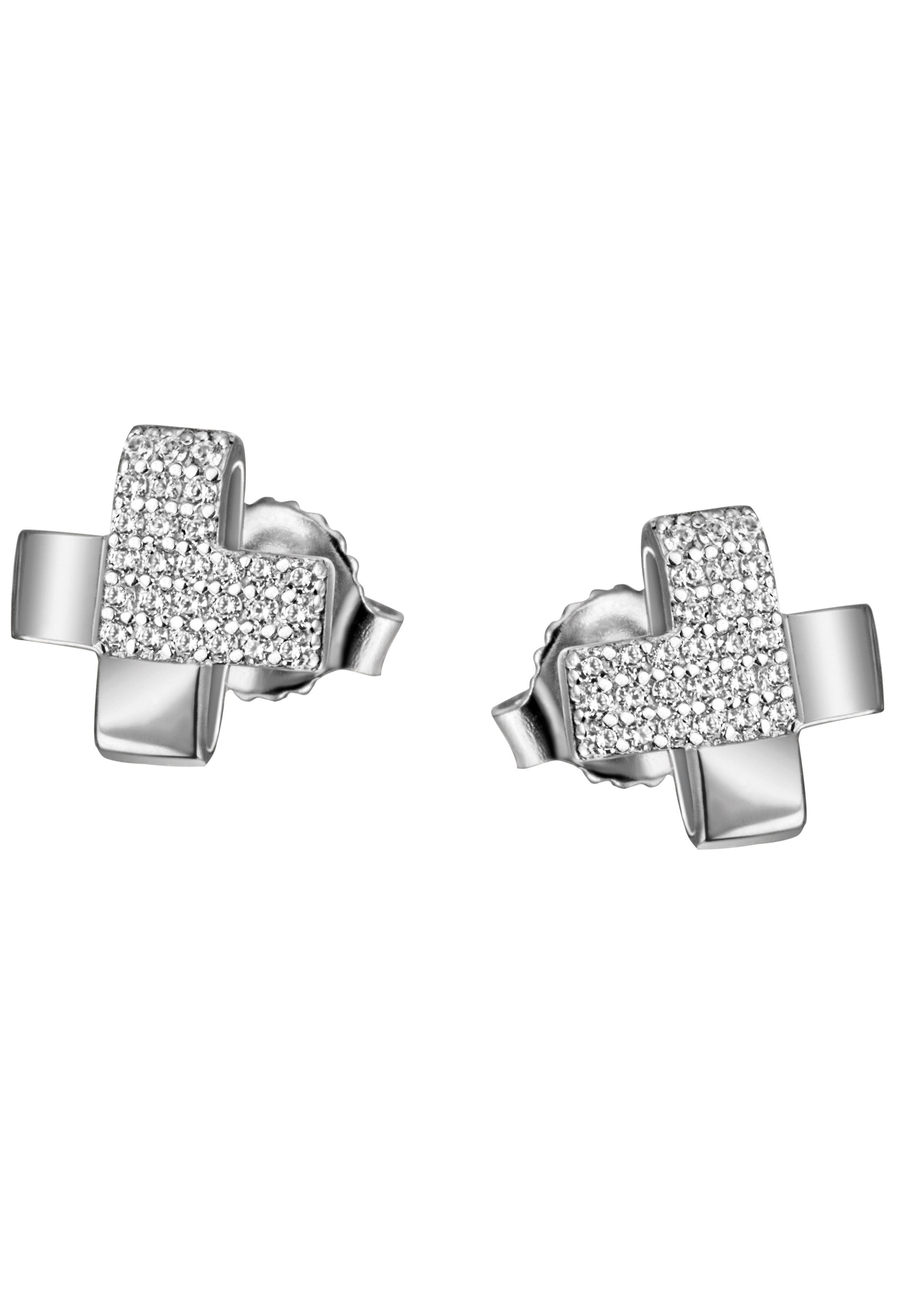 Firetti Paar Ohrstecker Schmuck Geschenk Silber 925 Ohrschmuck Kreuz, mit Zirkonia (synth)