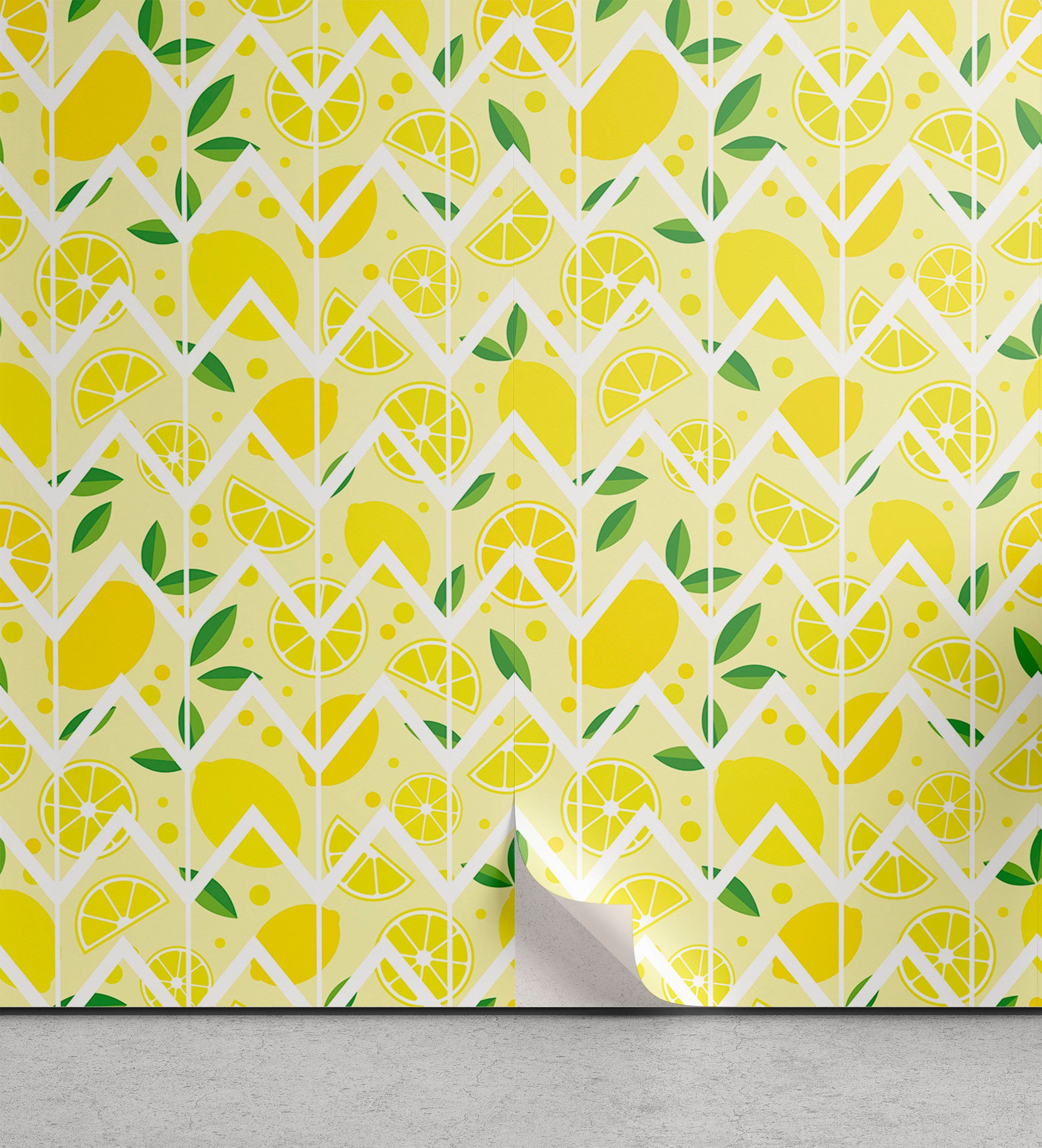 Vinyltapete Wohnzimmer Küchenakzent, Zitrone Zigzags selbstklebendes Abakuhaus Zitronen Cartoon