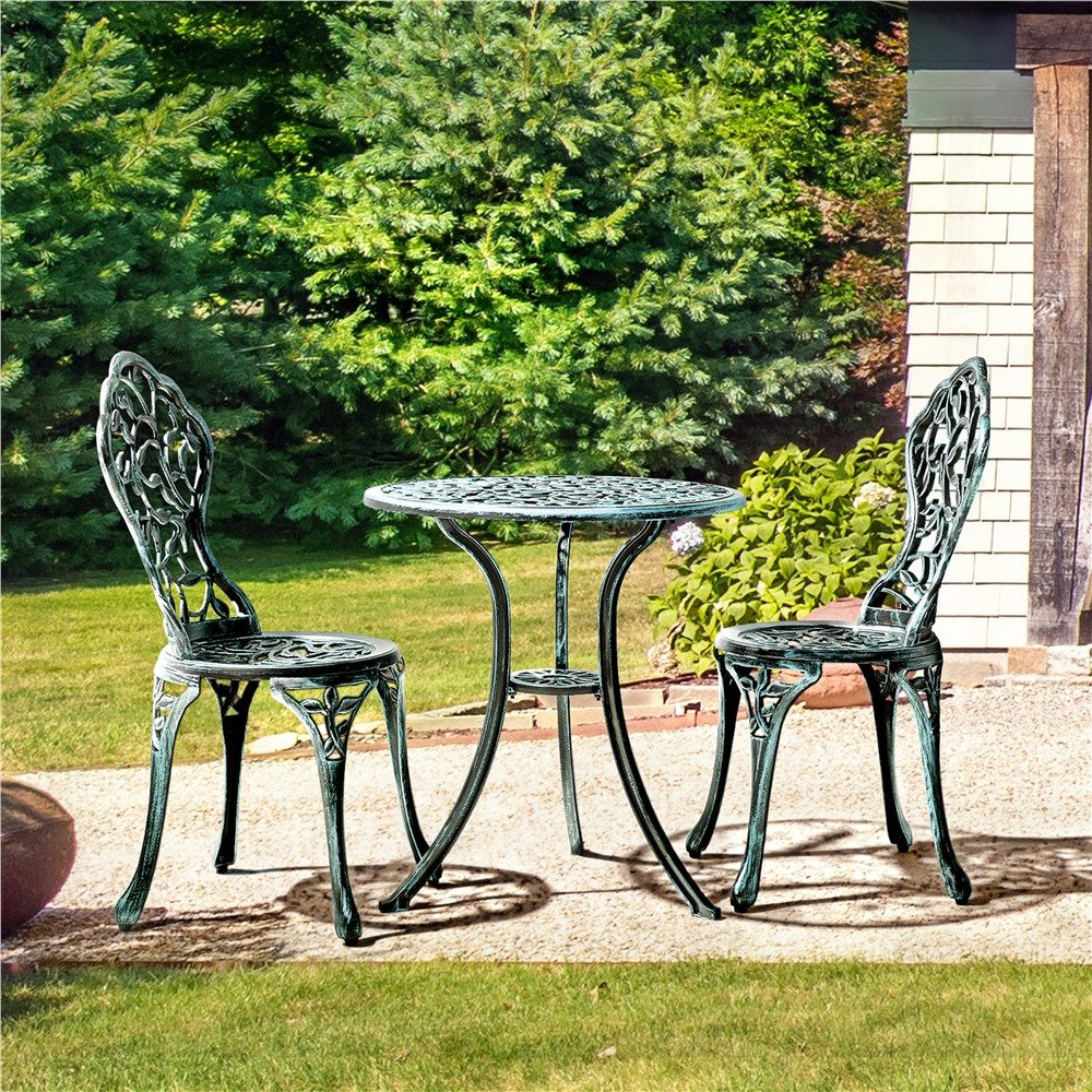 Yaheetech Balkonset 3er Gartenmöbel-Set, 2 Stühle & 1 Runder Tisch, Bistroset aus Aluminiumguss Gartengarnitur für 2 Personen