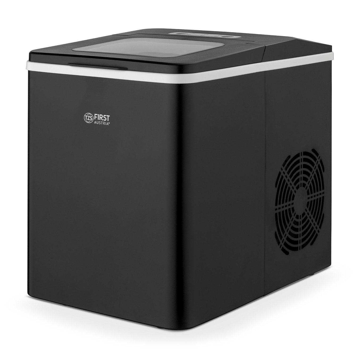 TZS FIRST AUSTRIA Eiswürfelmaschine 1,8L, 150W, Ice Cube Maker mit Kühlkompressor, 9 Eiswürfel in 7-9 Min, Würfel S/L, 12kg/24h Kapazität, abnehmbarer Korb, LED Display, 55 dB