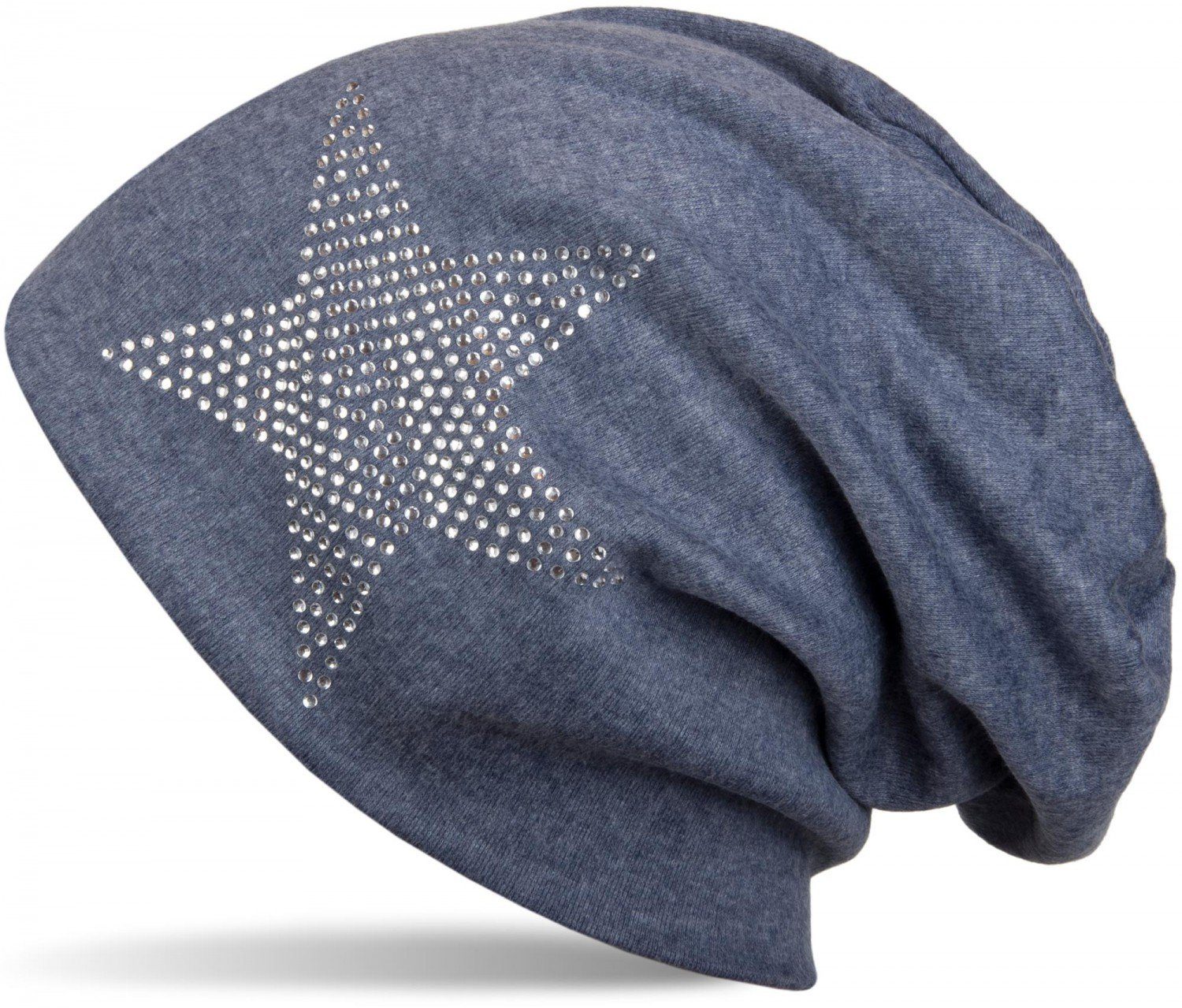 styleBREAKER Beanie (1-St) Warme Beanie Mütze mit Strass Stern Jeansblau