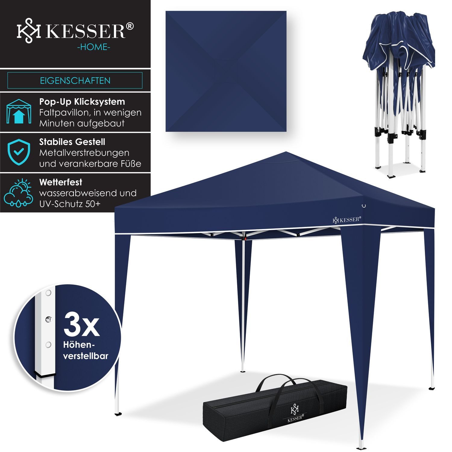 KESSER Pavillon, Pavillon 3x3m wasserdicht inkl. Tasche Pop-Up Klicksystem