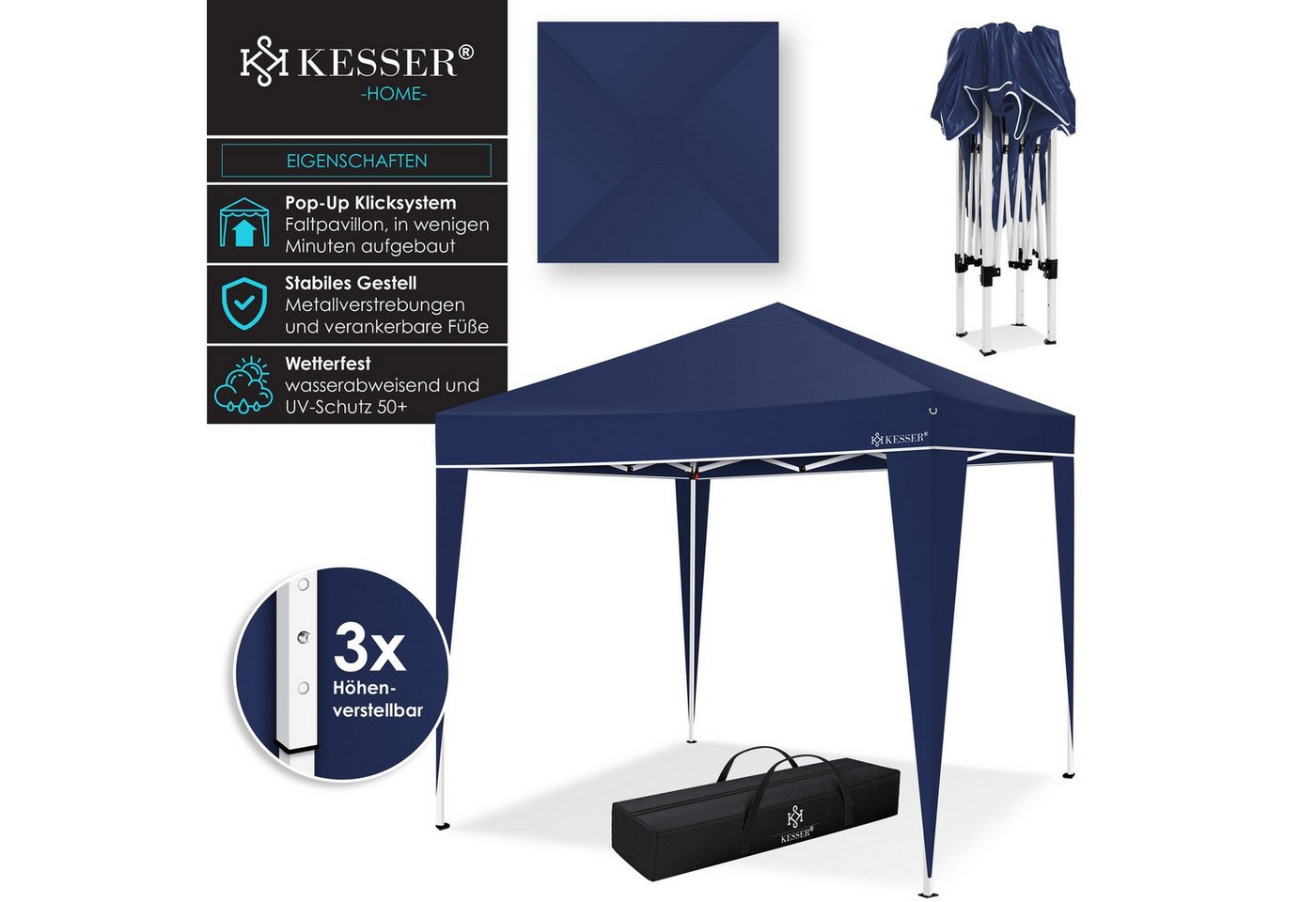 Thumbnail - KESSER Pavillon, Pavillon 3x3m wasserdicht inkl. Tasche Pop-Up Klicksys