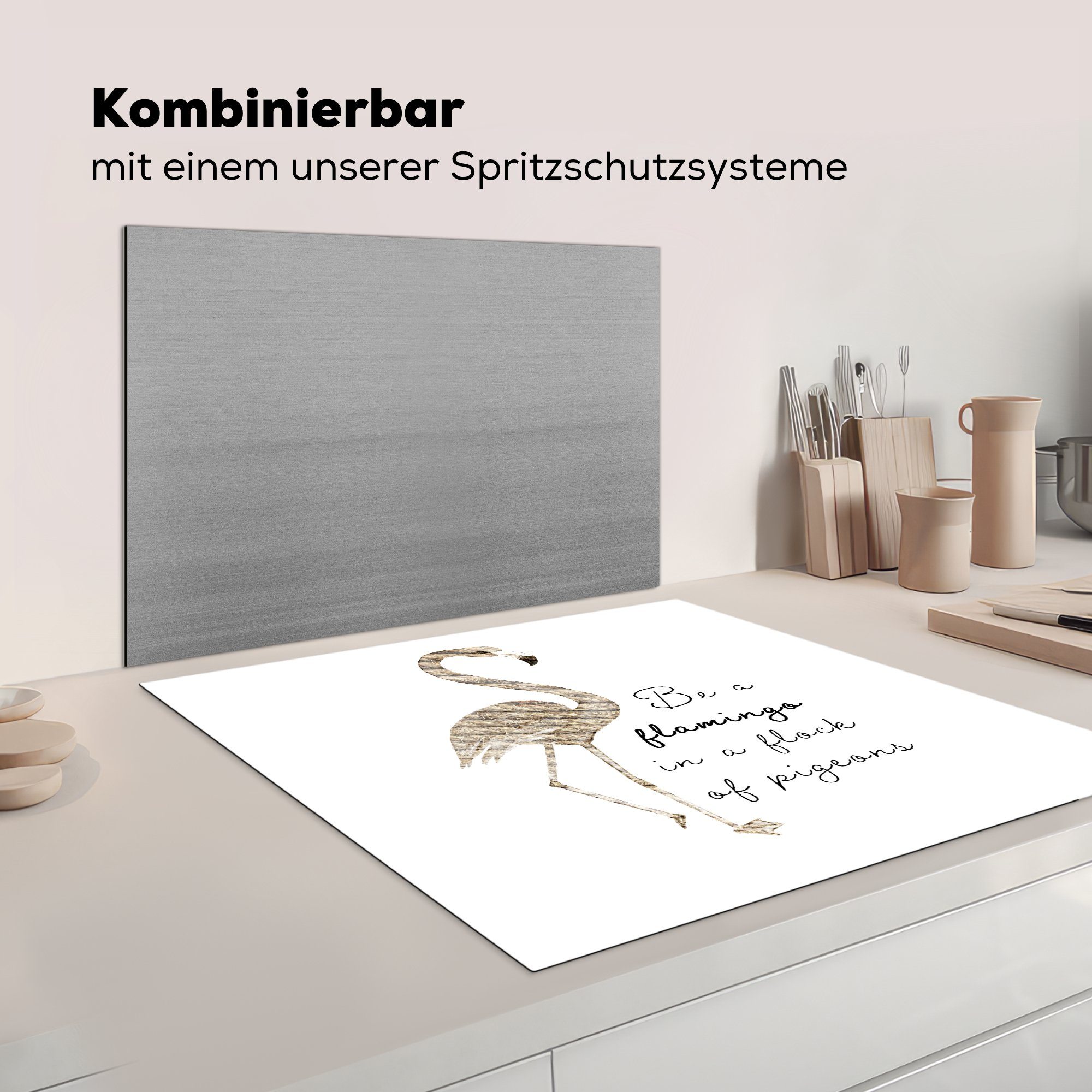 Arbeitsplatte tlg), (1 - Vinyl, - Ceranfeldabdeckung, Flamingo Linie, cm, küche Herdblende-/Abdeckplatte MuchoWow für 78x78 Vogel