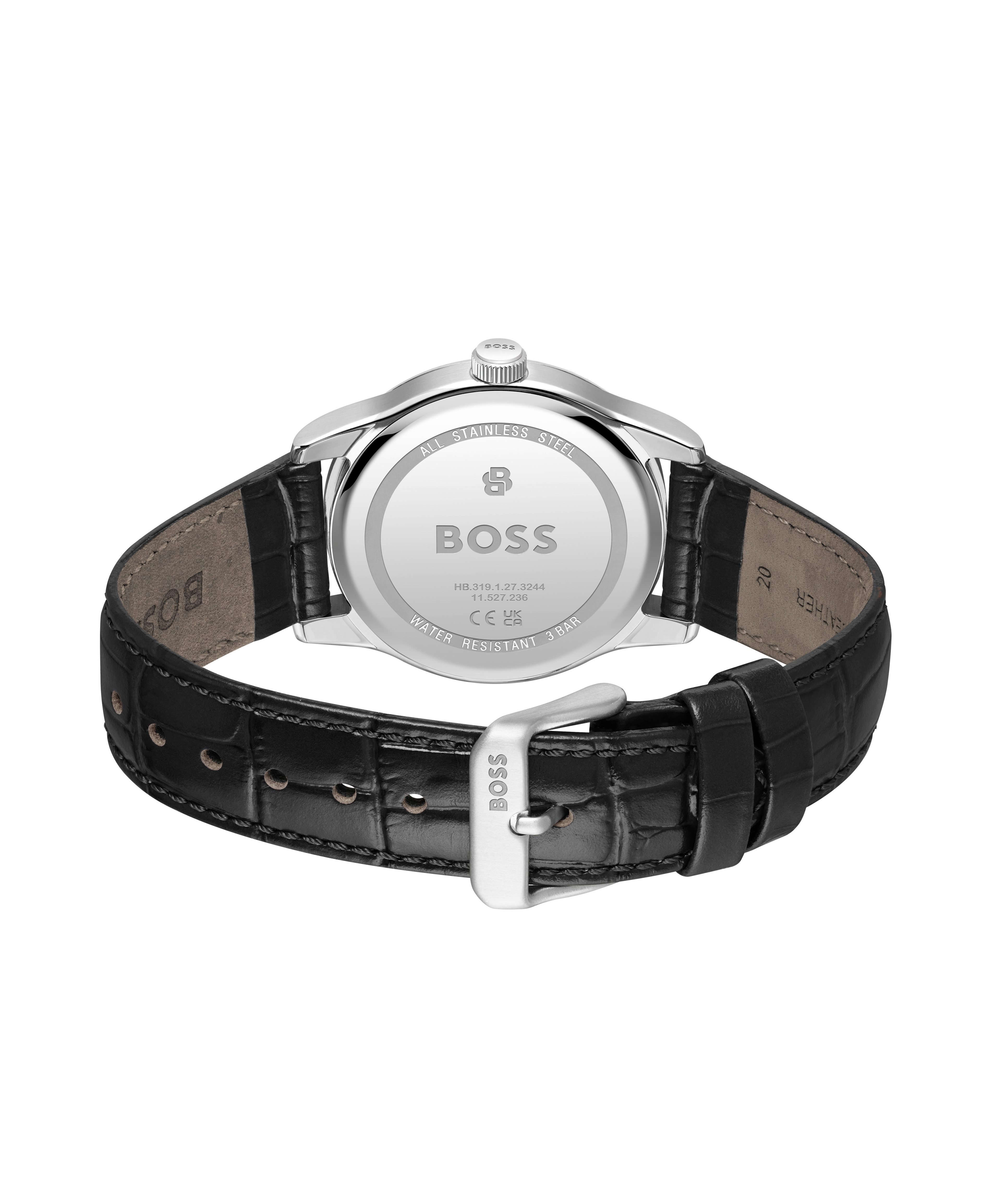 BOSS Quarzuhr LANGFORD 1514356, Armbanduhr, Damenuhr, Herrenuhr, Lederarmband, analog, Tag