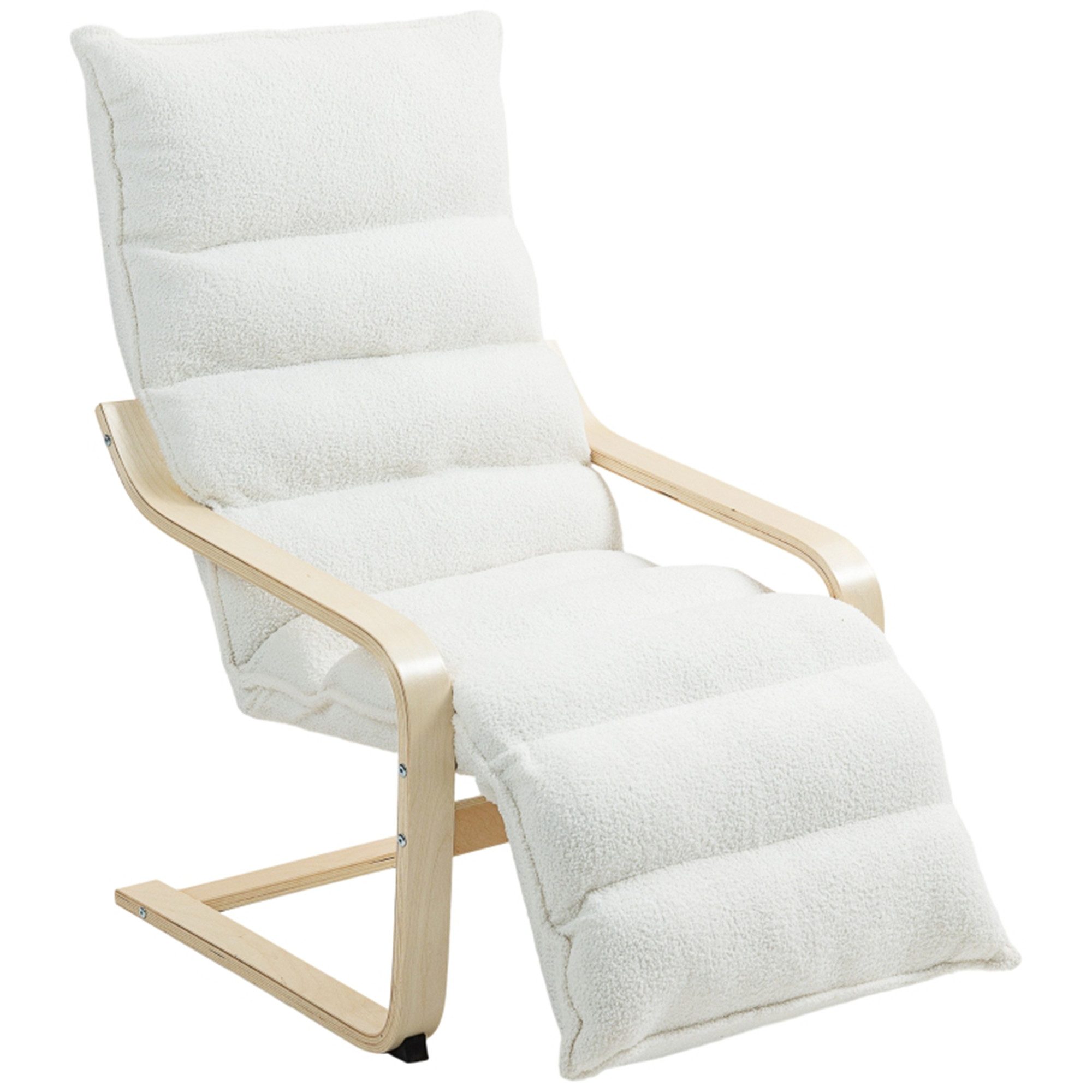 MC Star Loungesessel Sessel mit verstellbarem Fußteil, Sherpa-Fleece für Wohnzimmer (Schwingstuhl mit Armlehne, Relaxsessel, Lesesessel Weiß)