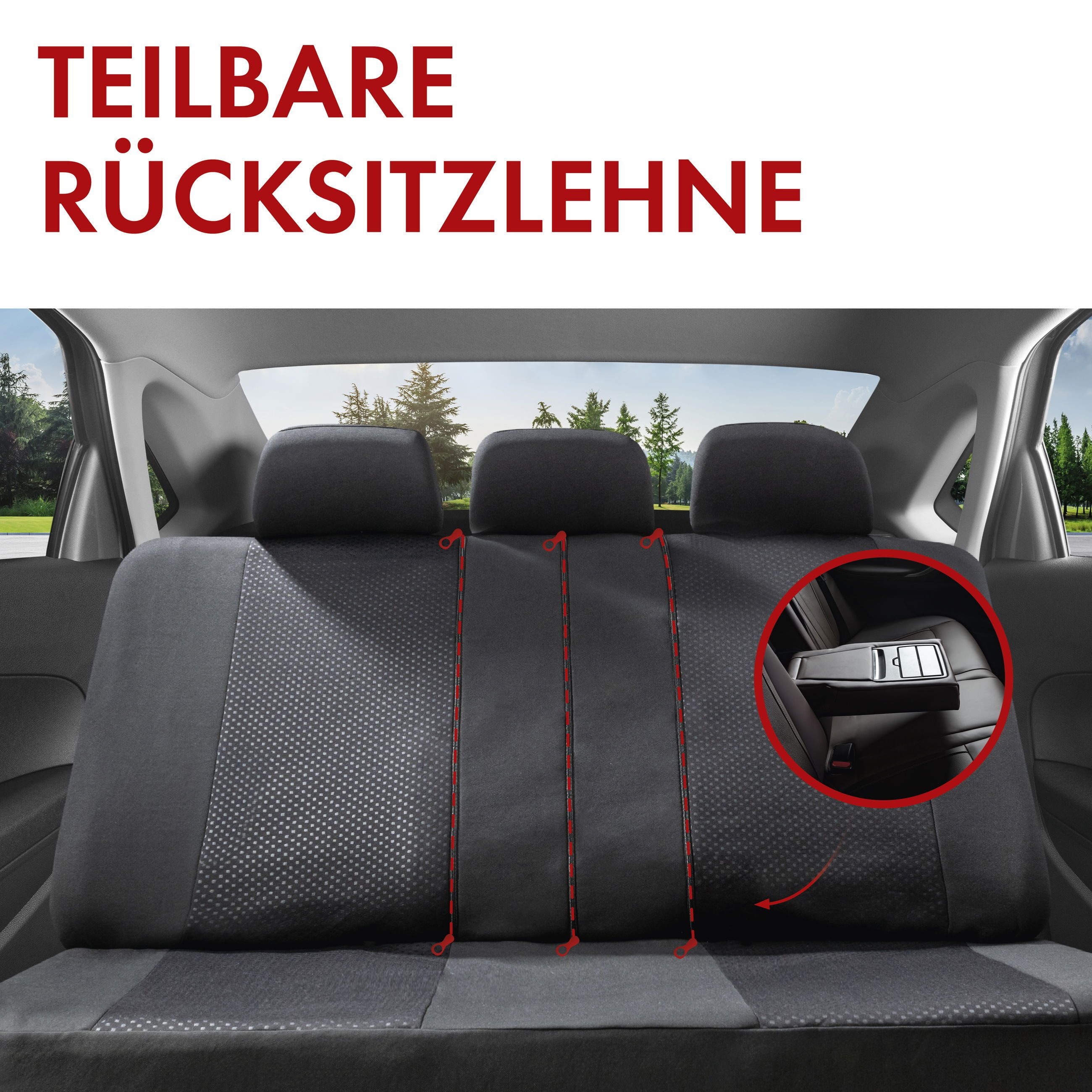 WALSER Autositzbezug Autositzbezüge Dundee Komplettset mit schwarz/grau, 2 Vordersitzbezüge 2tlg, 1 Rücksitzbezug 5tlg, 5 Kopfstützenbezüge, 14-tlg. – Bild 5 von 5