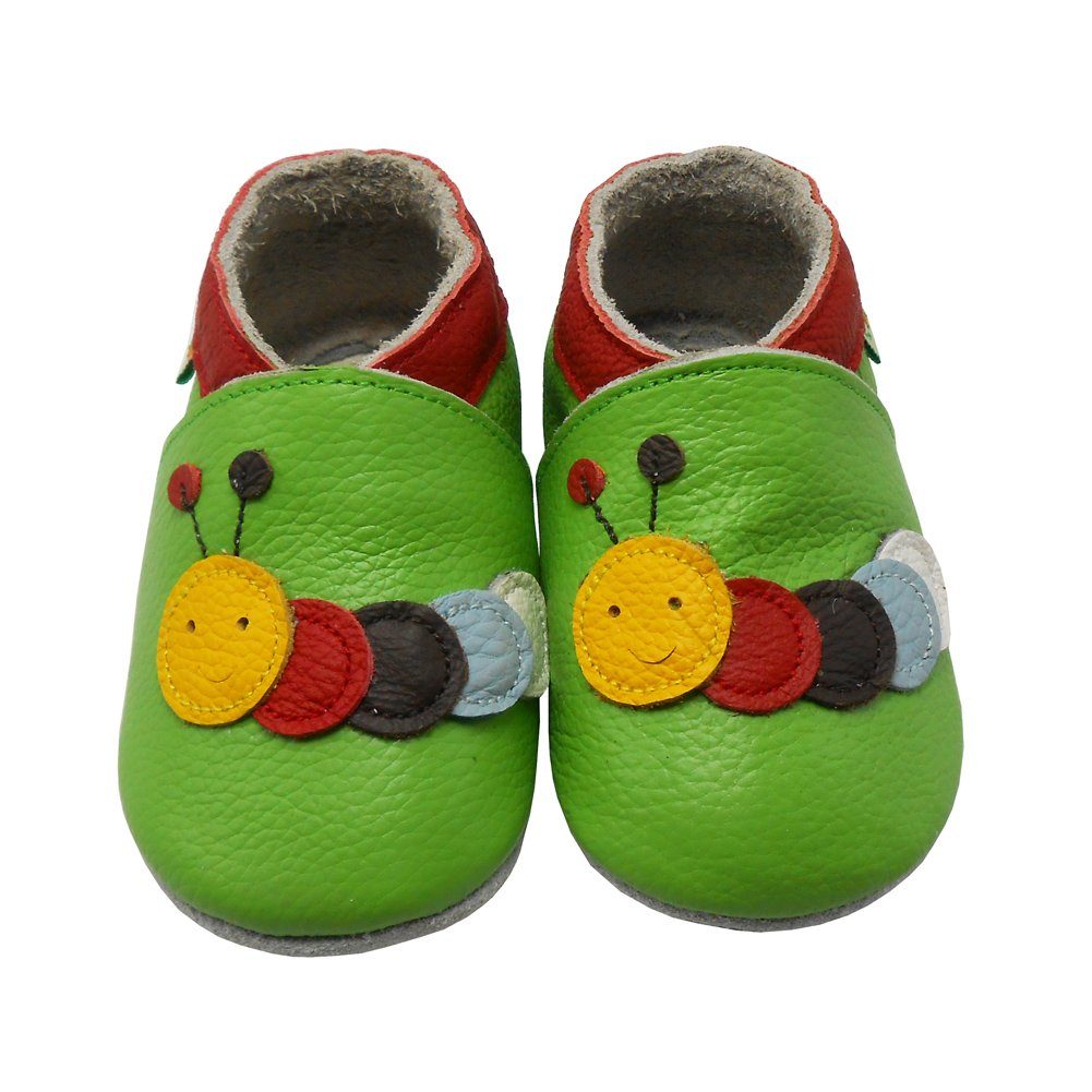 Sayoyo Weiche Leder Krabbelschuhe Lauflernschuhe Lederpuschen Raupe Grün Lauflernschuh (100% Leder)