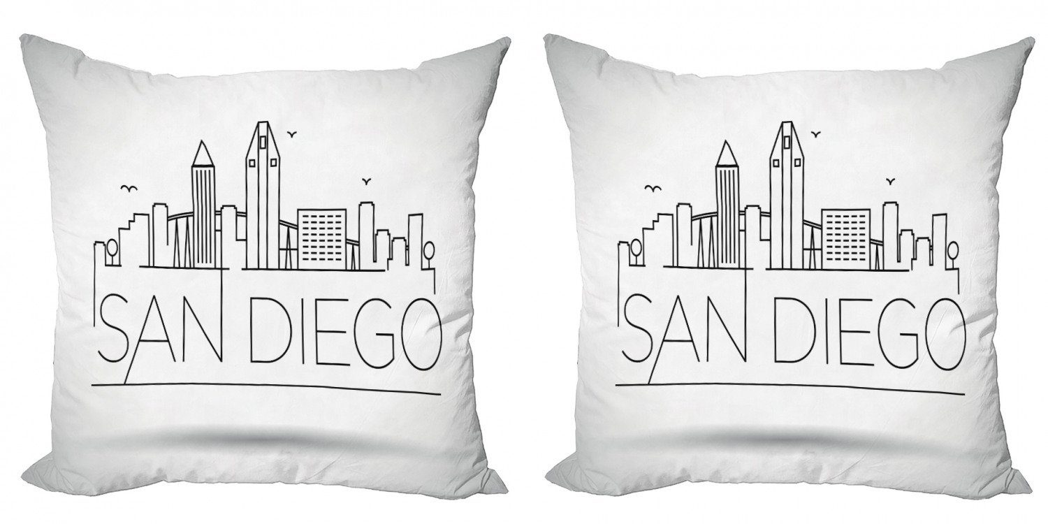 Kissenbezüge Modern (2 Stück), City Abakuhaus San Skyline Diego Accent Typografische Digitaldruck, Doppelseitiger