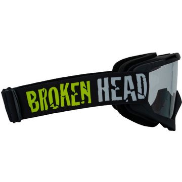 Broken Head Motorradbrille Crossbrille MX-2 Goggle Schwarz, Vorrichtung für Abreißvisiere