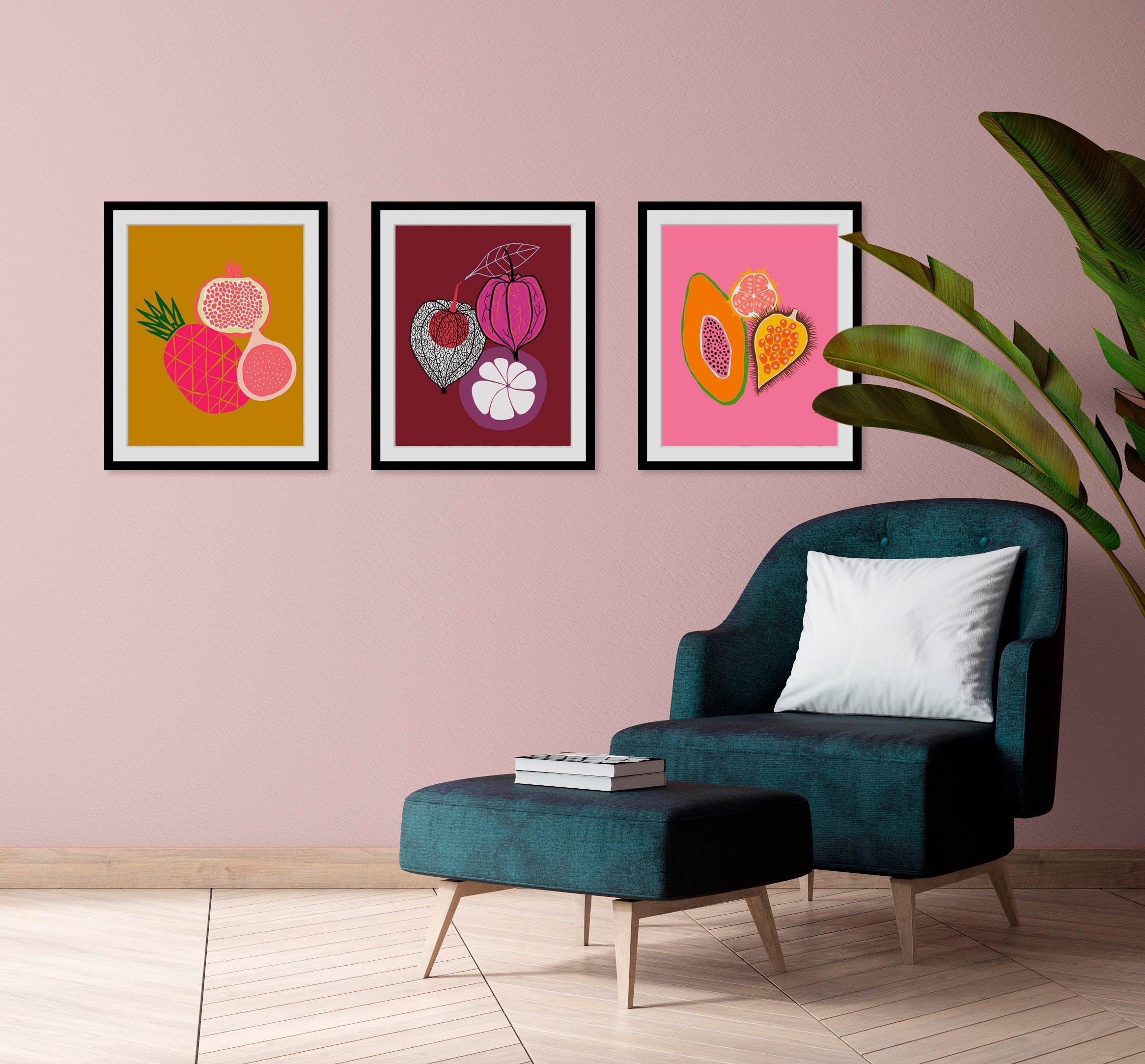 queence Bild Merlin, Essen, Figuren, Kunst, Lebensmittel, Obst, Obst Bilder (1 St), HD Premium Poster-Druck inkl. Holzrahmen