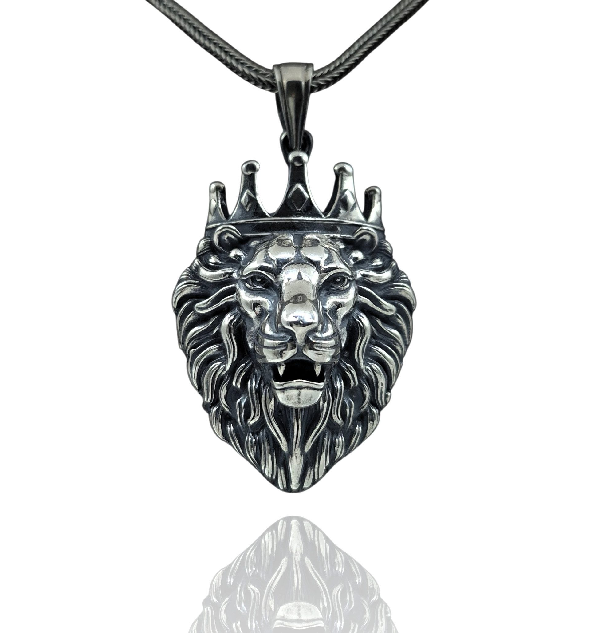 Kette mit Anhänger Silber Löwe mit Silber Fuchsschwanz Kette 55cm 65cm