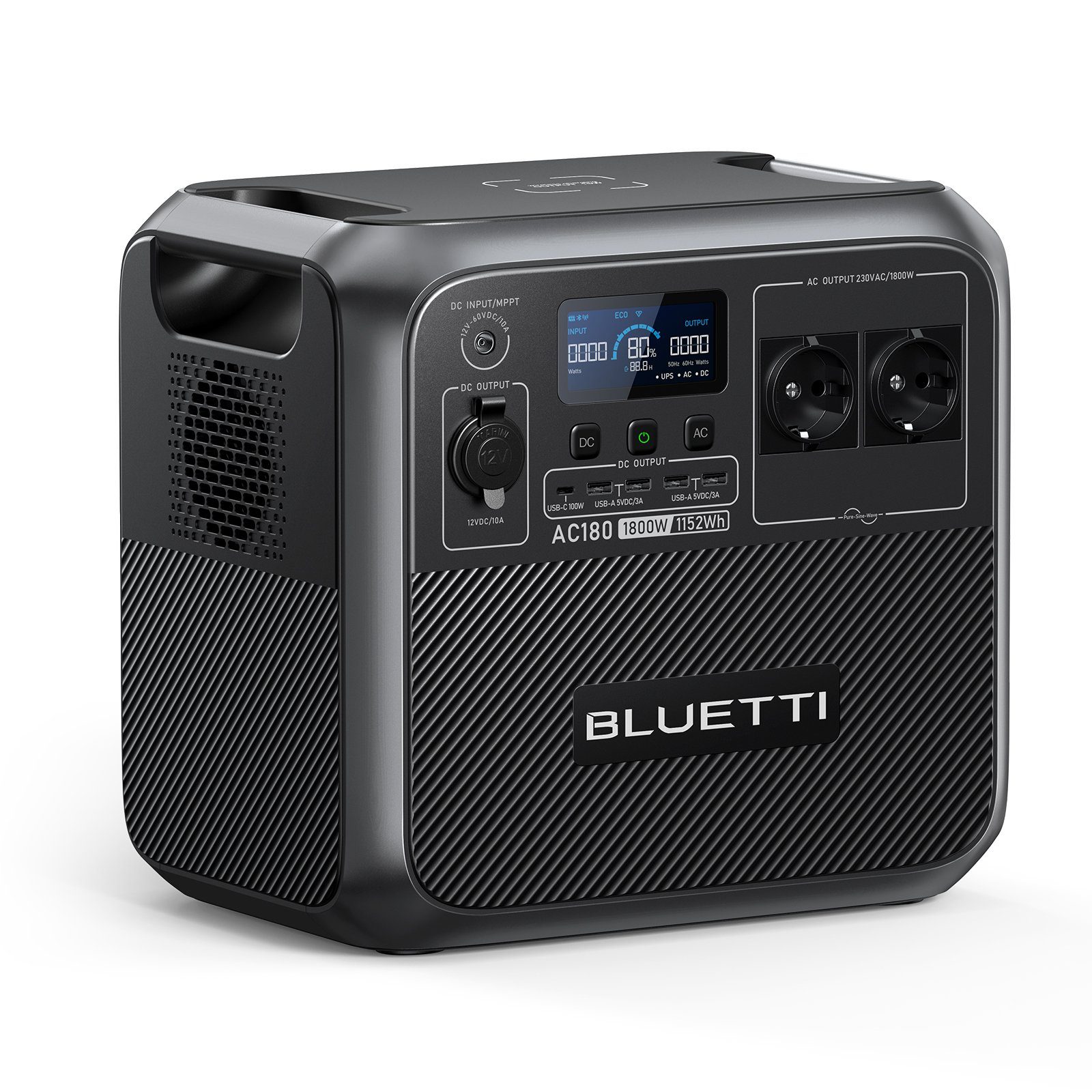 BLUETTI Stromerzeuger AC180 1800W/1152 Wh Tragbare Powerstation, 1,80 in kW, (packung, LiFePO4 Batterie mit AC (220–224 V) und DC-Ausgang), PD 100W,für Camping, Reise, Stromausfall