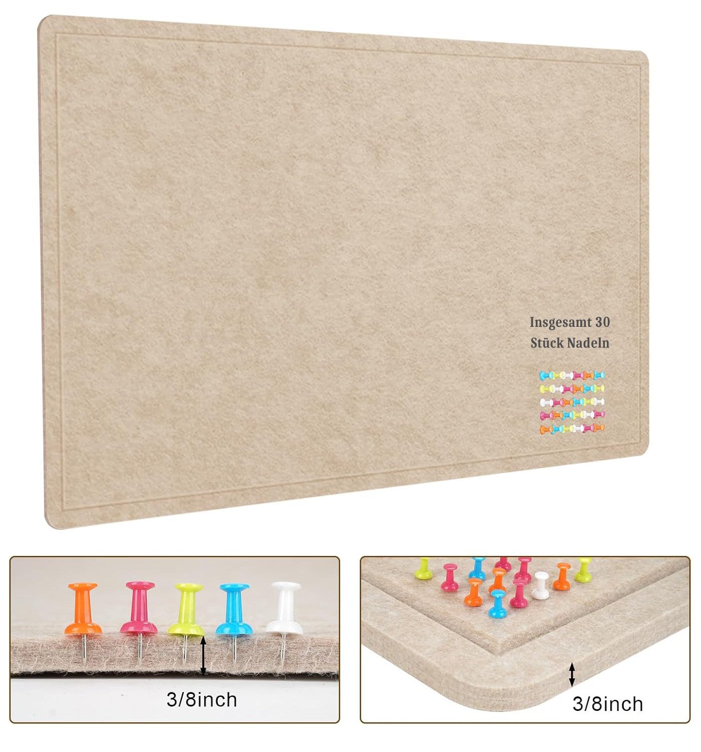 Agger Pinnwand 60 × 40 cm Filz-Pinnwand, Wanddekor-Korktafel, Anschlagtafel, Fotodisplay-Tafel – Bild 5 von 5