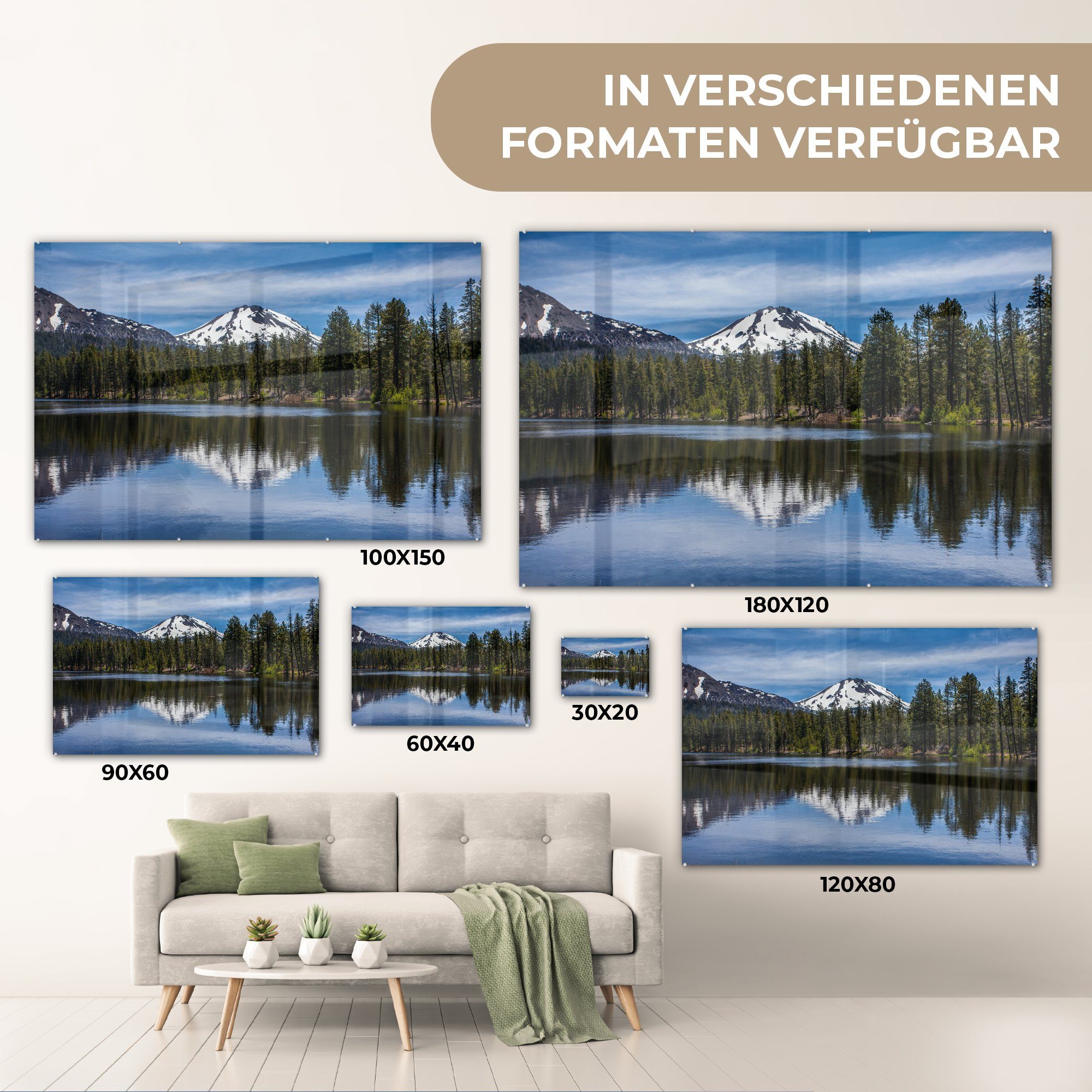 Acrylglasbilder National, schneebedeckten Acrylglasbild Spiegelung im (1 MuchoWow Lassen Schlafzimmer St), Wohnzimmer eines Berges & Volcanic