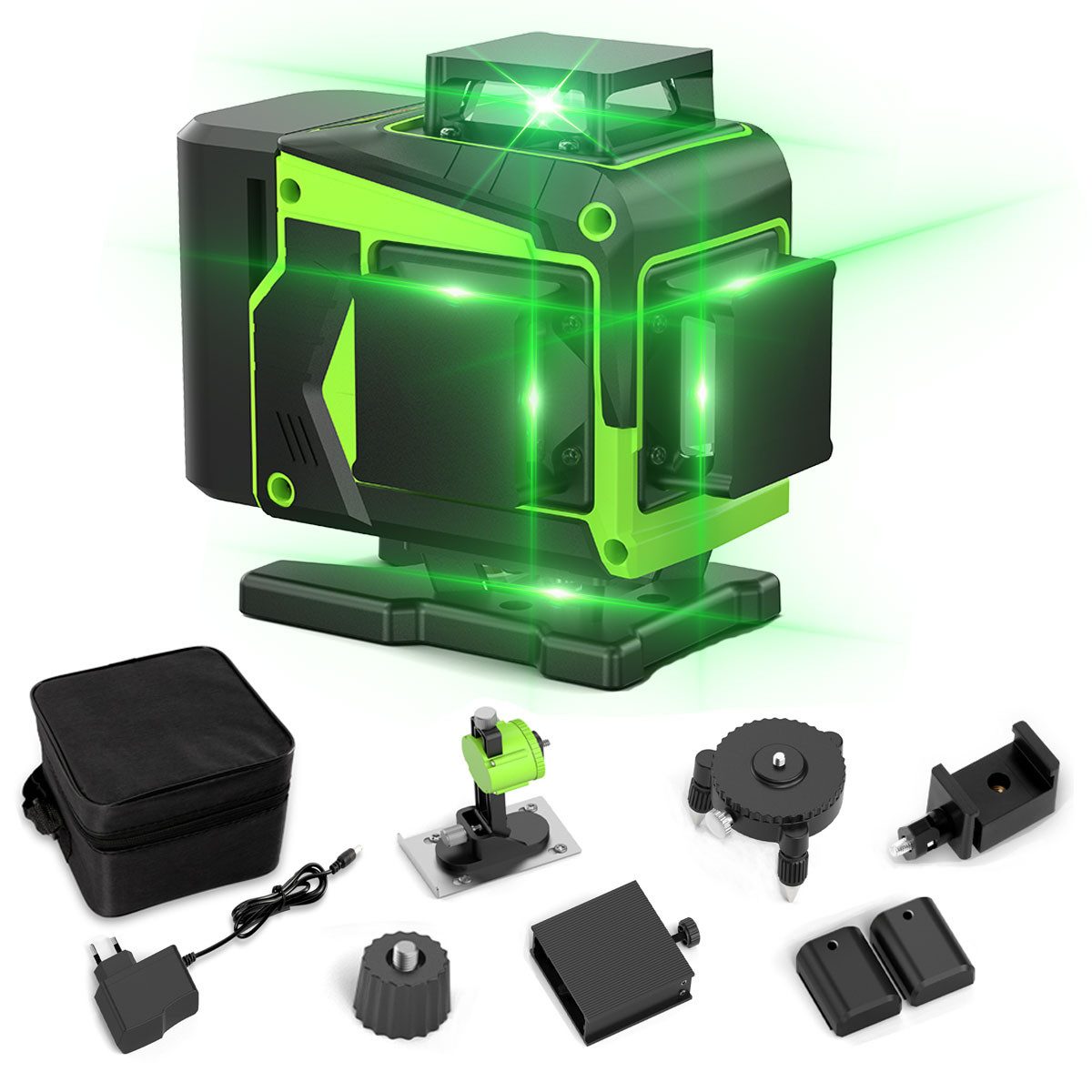 AeroAxis Kreuzlinienlaser Nivellierlaser 4×360° 16Linien, Selbstnivellierend, 4800mAh Akku, IP54, Profi-Baustellenlaser für Fliesen, Deckenmontage & Innenausbau