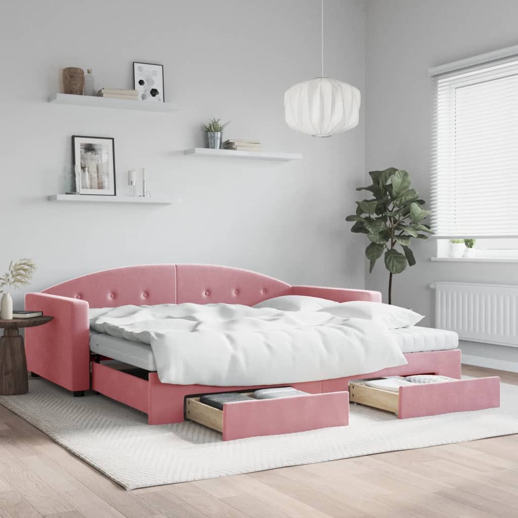 vidaXL Bett, Tagesbett Ausziehbar mit Schubladen Rosa 100x200 cm Samt günstig online kaufen