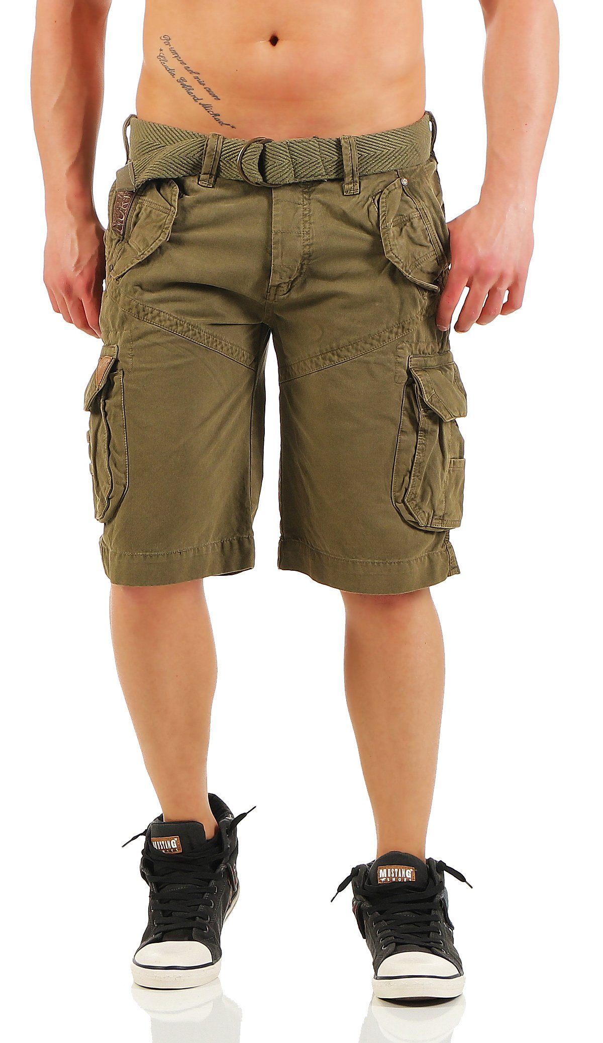 Geographical Norway Cargoshorts Geographical Norway Herren Shorts POLISH (mit abnehmbarem Gürtel) Shorts, unifarben, kurze Hose Mastic