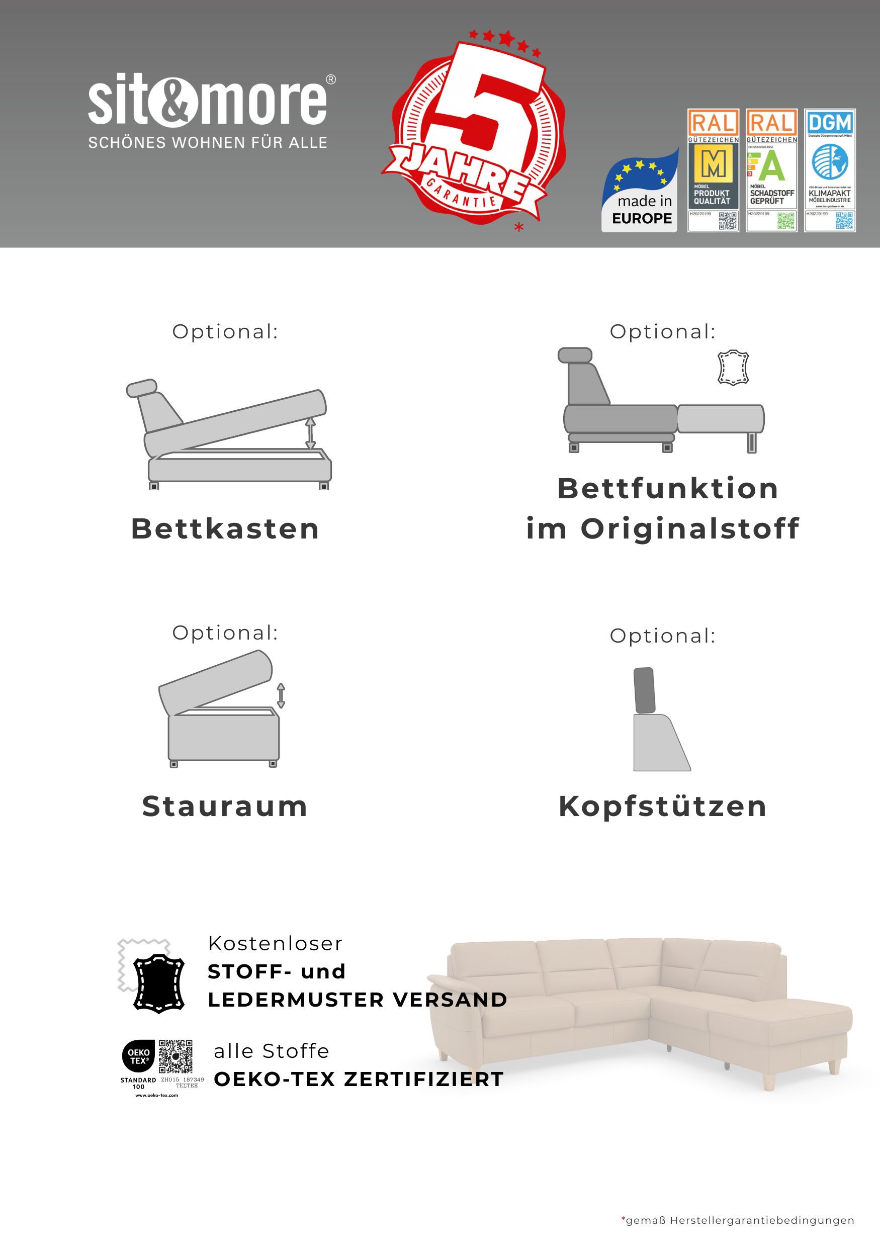 Home affaire Ecksofa Palmera L-Form, B: 244 cm - OTTO. Verlässliche Qualität., optional Schlaffunktion & Bettkasten, Federkern