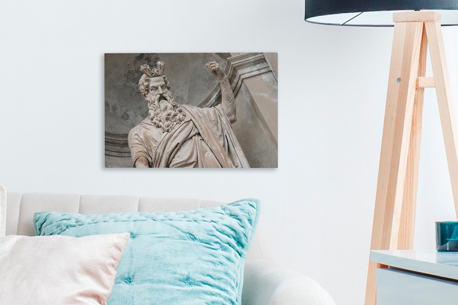 30x20 Wandbild cm (1 des Arm St), Leinwandbilder, höchsten Gottes Leinwandbild des in, Wanddeko, mit OneMillionCanvasses® Aufhängefertig, Zeus ausgestrecktem Statue