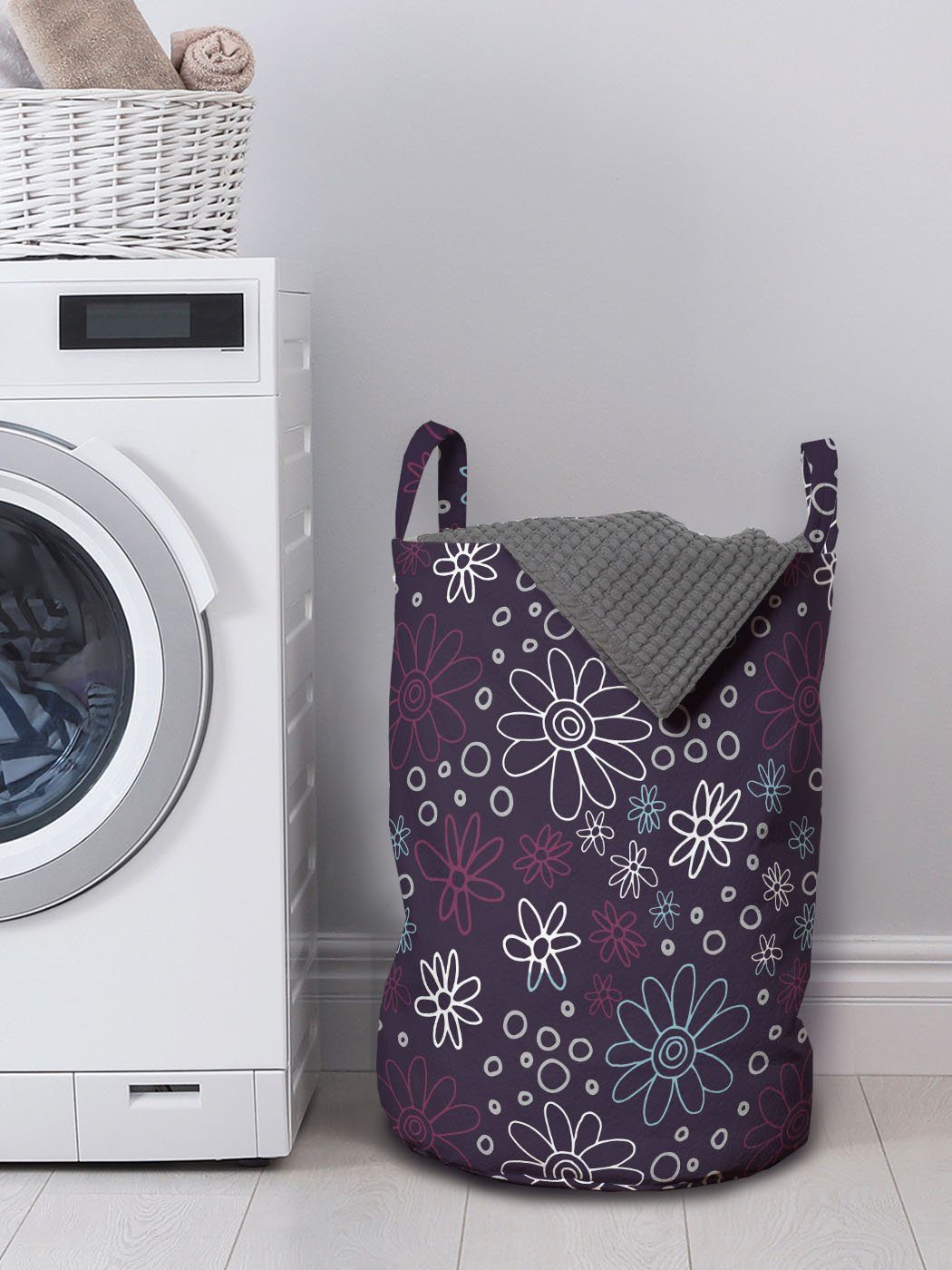 Abakuhaus Wäschesäckchen Wäschekorb mit Griffen Blumen Doodle Waschsalons, Gänseblümchen-Blüten Kordelzugverschluss für