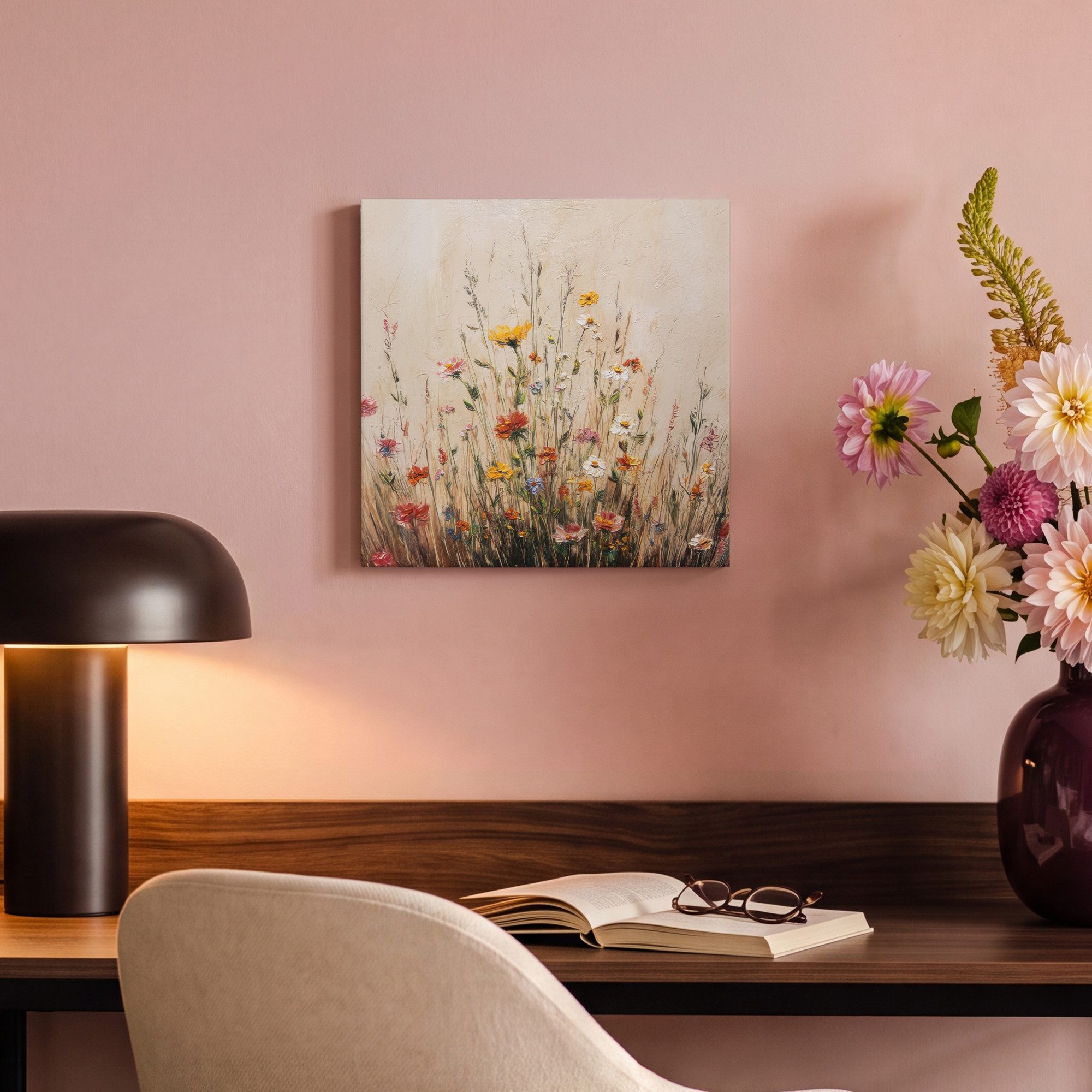 OneMillionCanvasses® Leinwandbild Wildblumen - Pinselstriche - Ruhig, Fotodruck (1 St), Wandbild, Deko Schlafzimmer Wohnzimmer Flur 20x20 cm – Bild 4 von 5