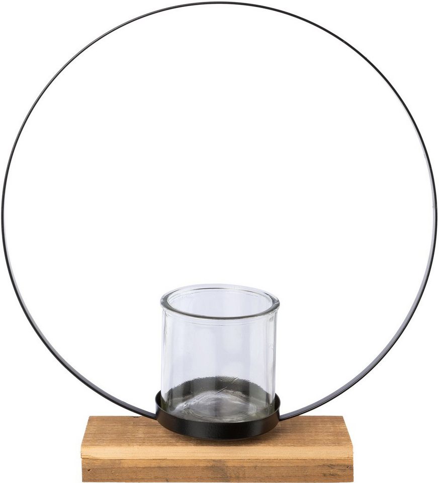 Creativ deco Teelichthalter (1 St), auf edlem Holzfuß, Höhe ca. 39 cm