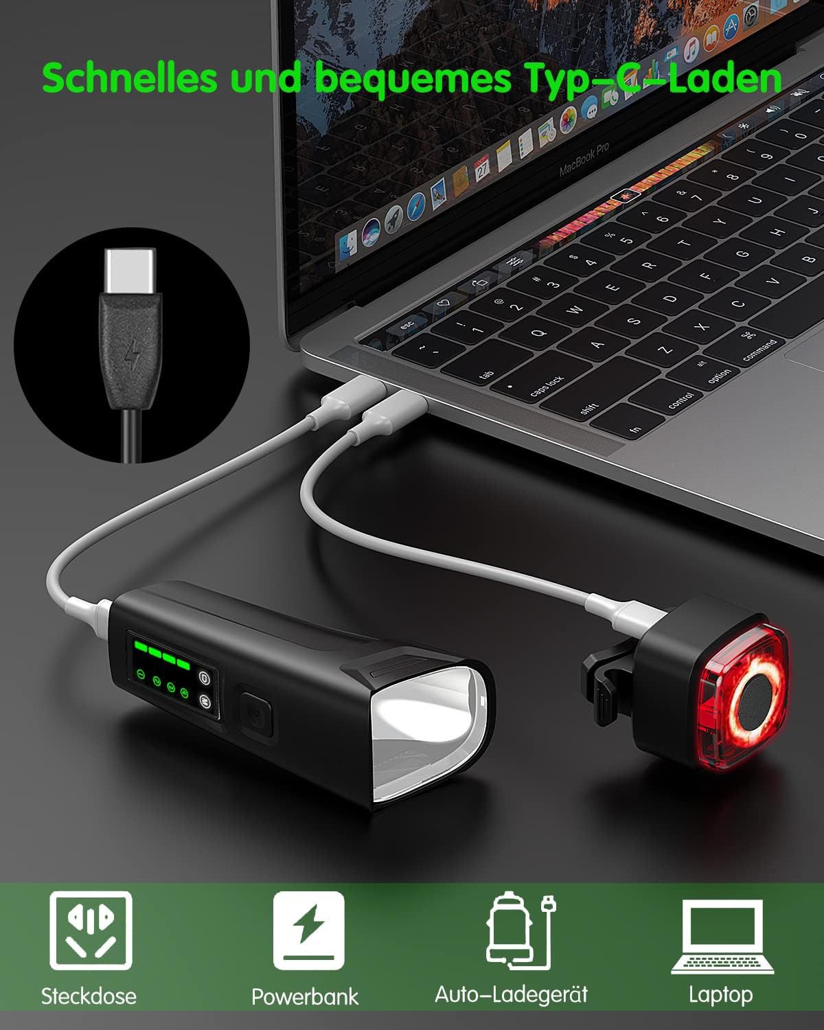 Kityhome Fahrradbeleuchtung Fahrradlicht USB Aufladbar, 100 LUX Vorne+ Rücklicht Fahrradlicht Set, Mit 4 Beleuchtungsmodi und Auto Modi, IPX5 Wasserdicht