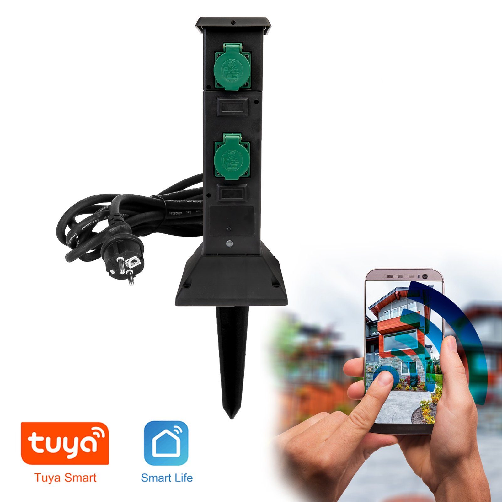 Grafner Gartensteckdose Wifi Gartensteckdose Außensteckdose Schwarz Tuya Smart Life, Stck, 1-St., 1, Smart, Wlan, Tuya, Smartlife