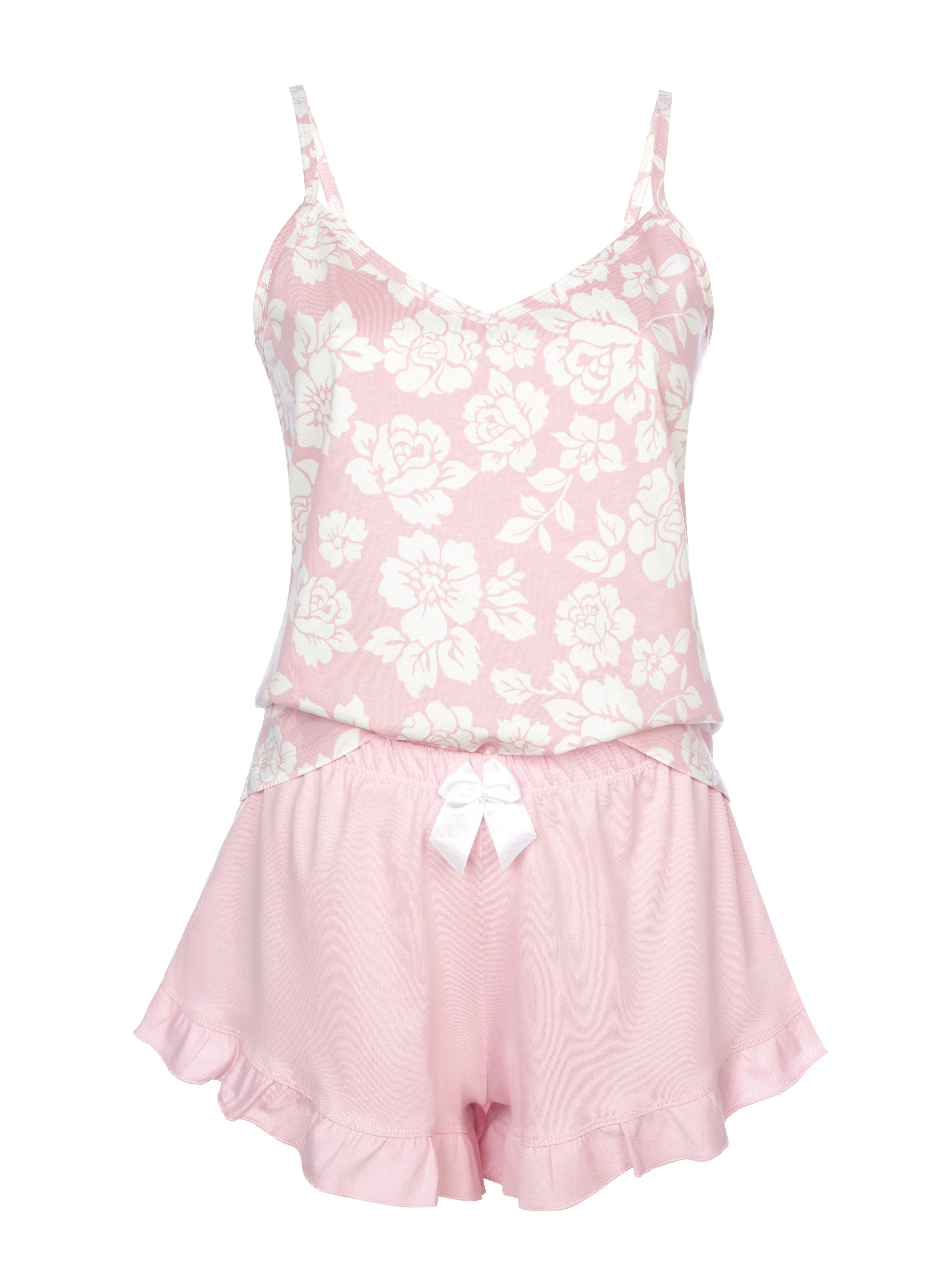 Donna Shorty Schlafanzug kurz mit Blumen-Druck Top mit Spagettiträger & Bas günstig online kaufen