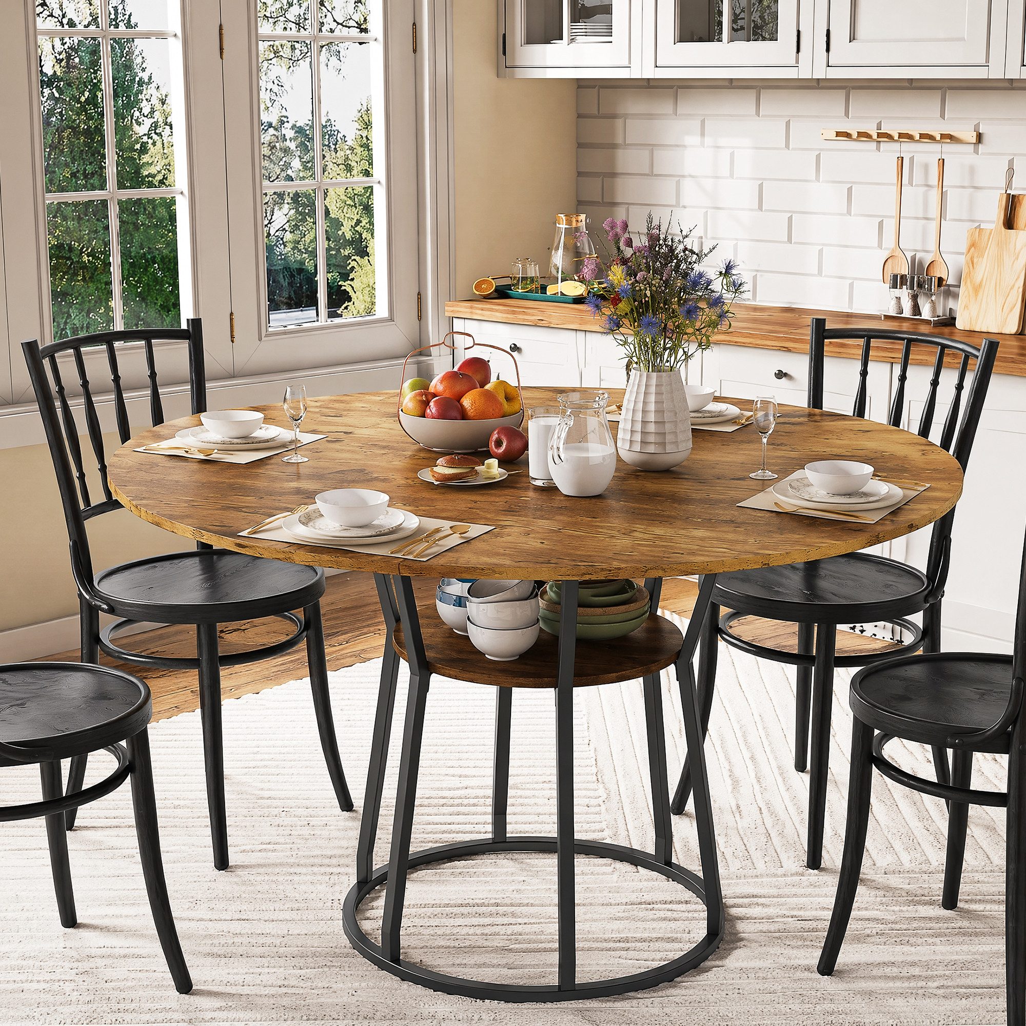 BELUPAI Esstisch Runder Esstisch, Küchentisch,Esszimmertisch (Set, 1-St., 120x75 cm, 1 Tisch,4-6 Personen), Metallgestell,Braun