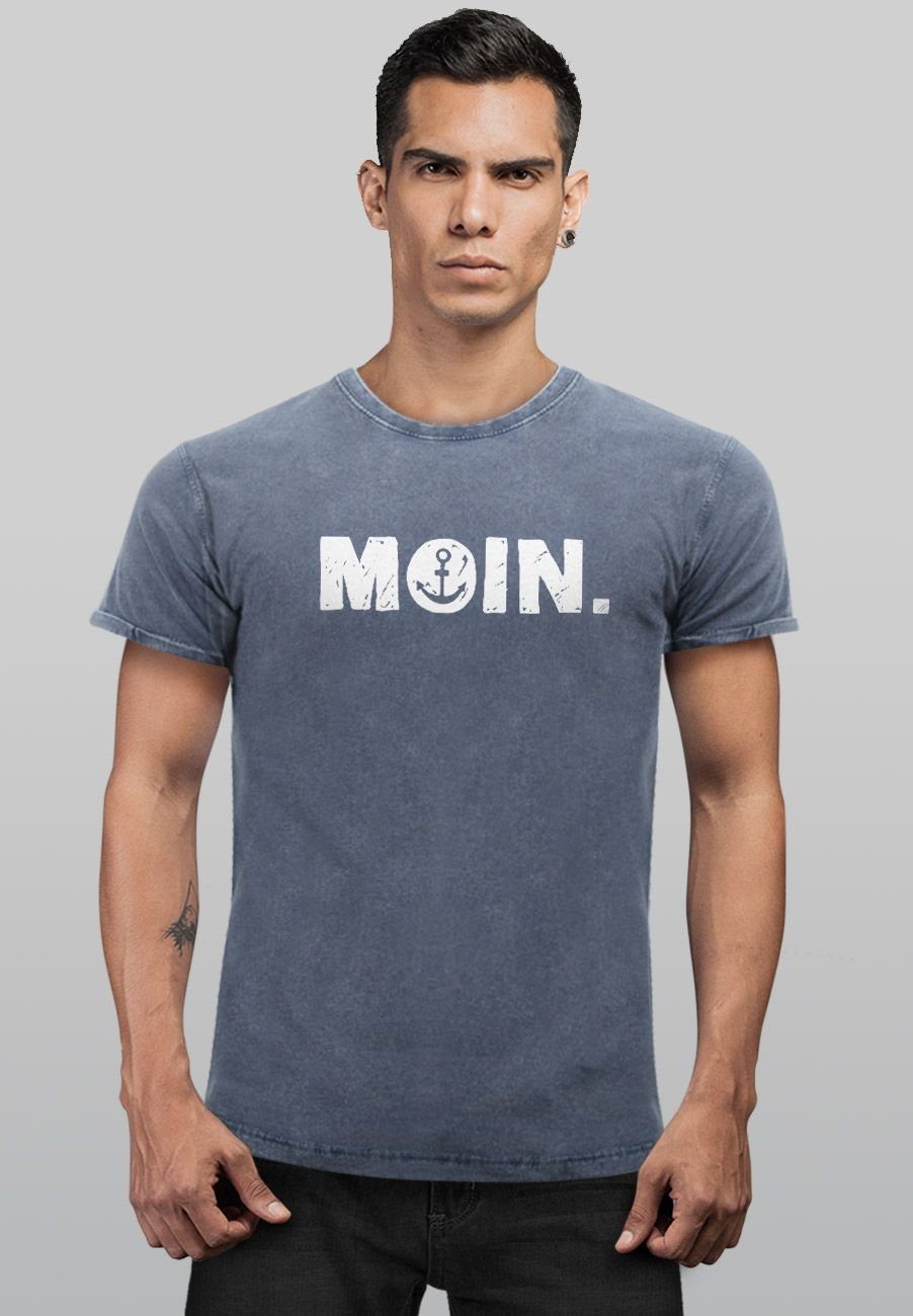 Anker Vintage Herren Shirt Moin Neverless blau Norden Hamburg Print-Shirt Print Dialekt mit T-Sh Printshirt